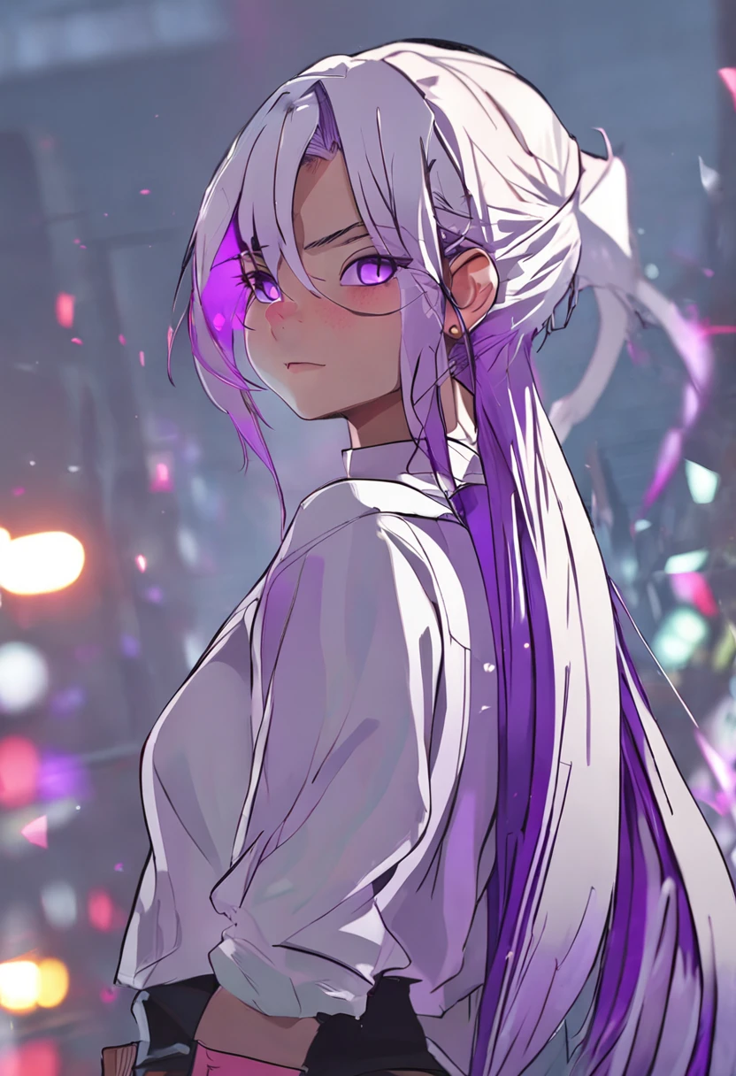 guy, long ponytail white hair hair, purple eyes, turtleneck