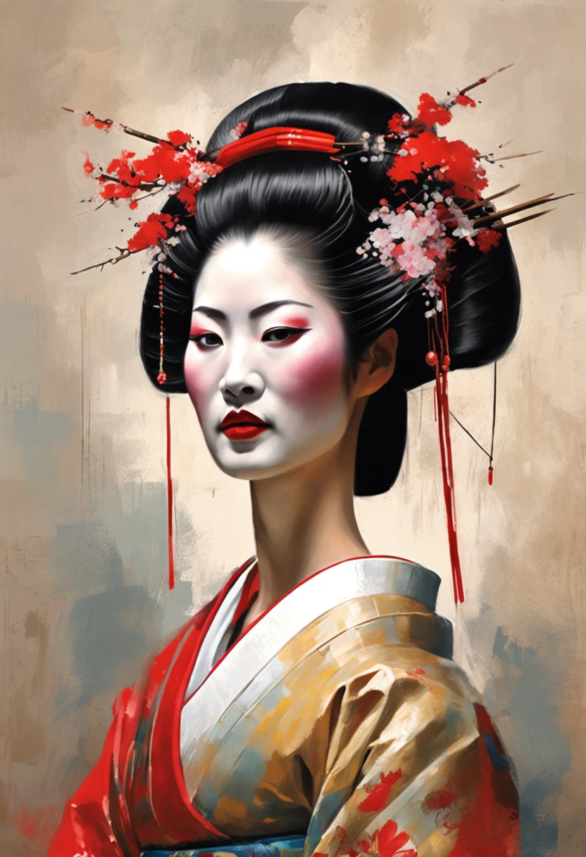 Geisha sketch, lofi, charcoal sketch, high contrast, by andrew loomis