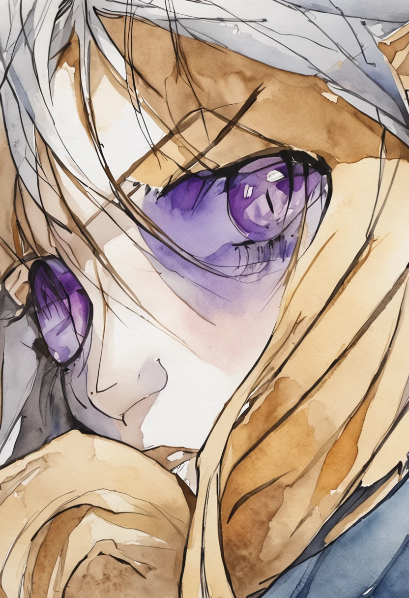guy, straight white hair hair, purple eyes, black turtleneck