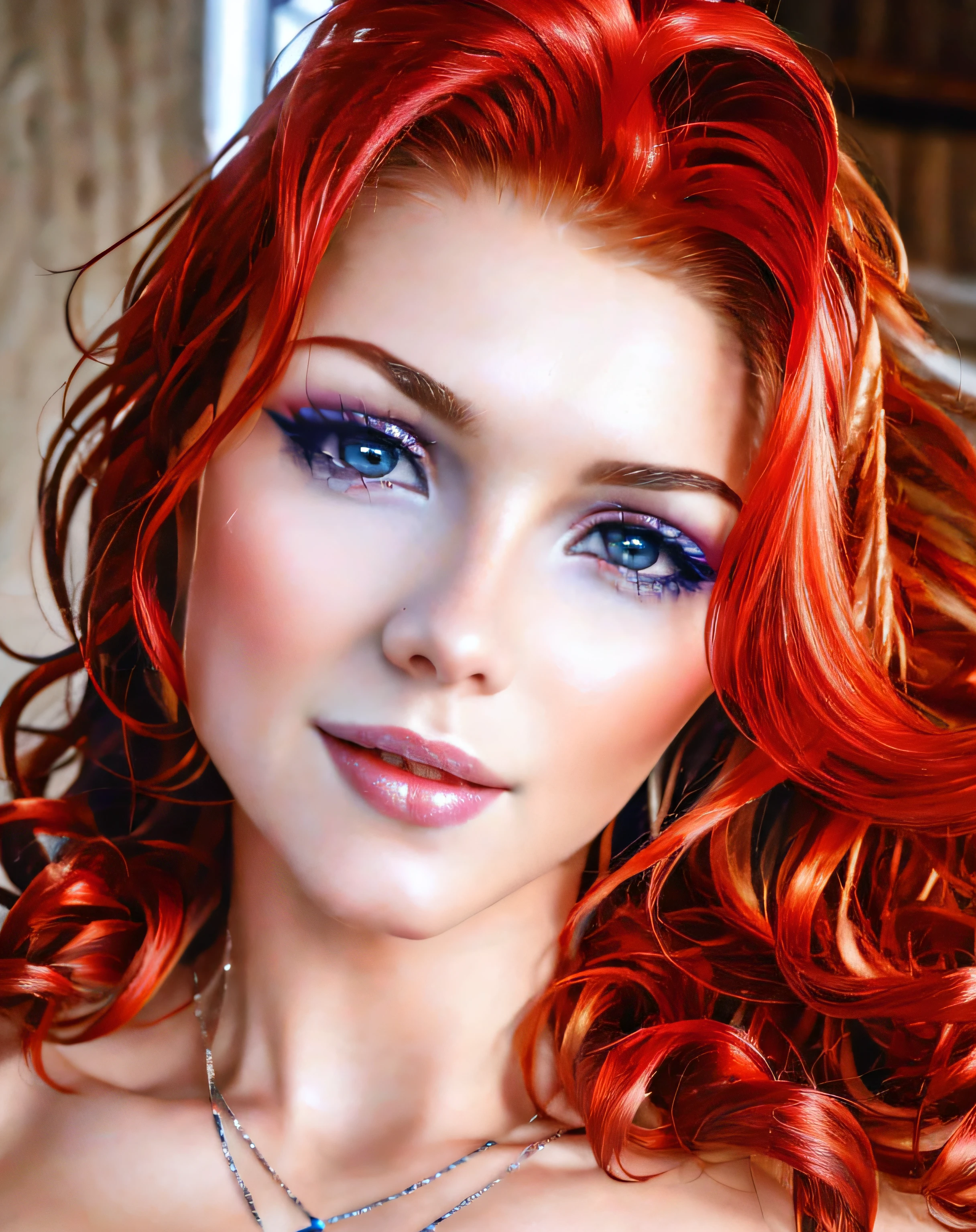 irina meier, extreme closeup, smiling at viewer, red hair, blue eyes, (8k, RAW photo, best quality, masterpiece:1.2),ultra-detailed, (high detailed skin:1.2), 8k uhd, dslr, soft lighting, high quality,