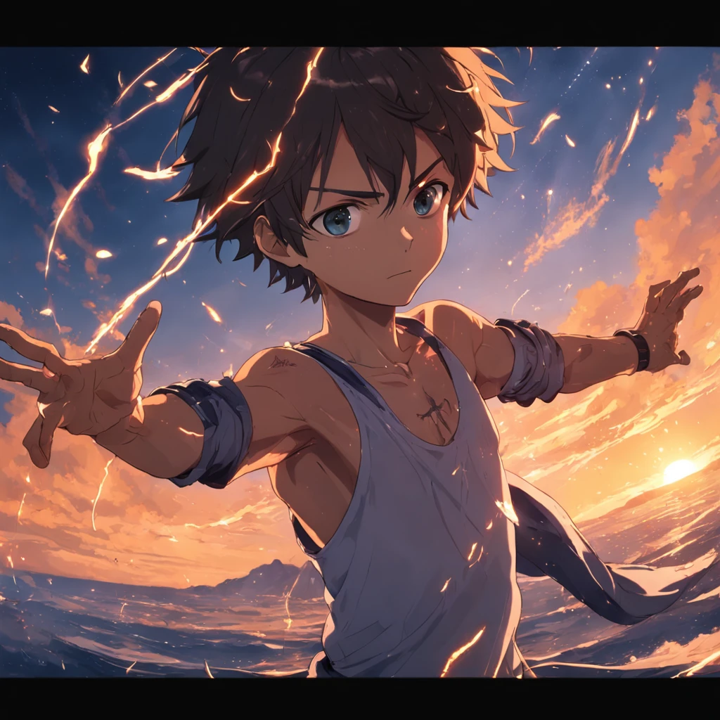 Man - europa race, melhor qualidade, filme ainda, dj, Deejay floating in the sky, close-up, brilhante, feliz, Soft lighting and Warm, sun sunset, (Sparks: 0,7)