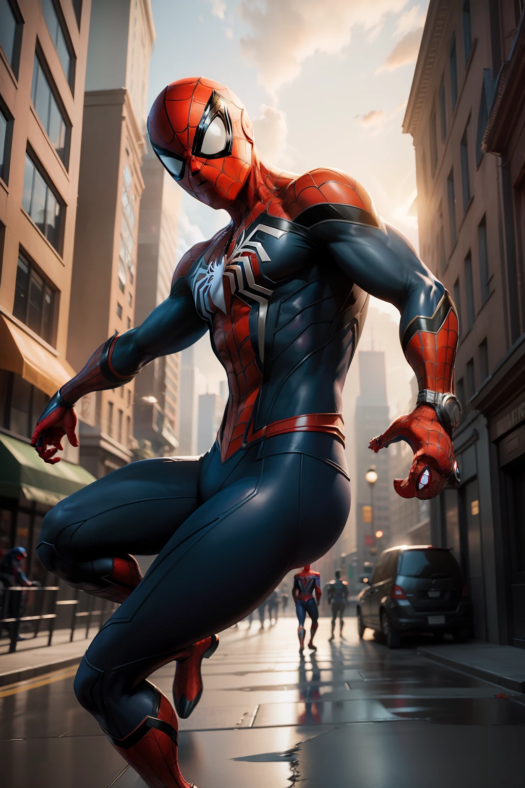 Aranha Fantasma, Gwen vestindo roupas pretas, aranha no centro do peito branco, organic clothing, testa pegajosa, ((ambiente urbano arenoso): 0.8)|(Cityscape, noite, dynamic lights), (pegue a chave))] # Nota: The prompt mainly describes ultra-high definition 4K paintings, which are very realistic and very detailed. The entire figure is shown in the painting. By portraying the behavior of superheroes, spiders are used, pele delicada e brilhante, ricos detalhes faciais, rosto delicado, Simbionte, olhos brancos, belas artes, Imagens de filmes PS5, Highly detailed and detailed movie rendering, ultra-realistic lighting, with cinematic lighting, (master part, 4k resolution, ultra-realistic, Very detailed), ((pose do Homem-Aranha), show strength, Jump from building to building)