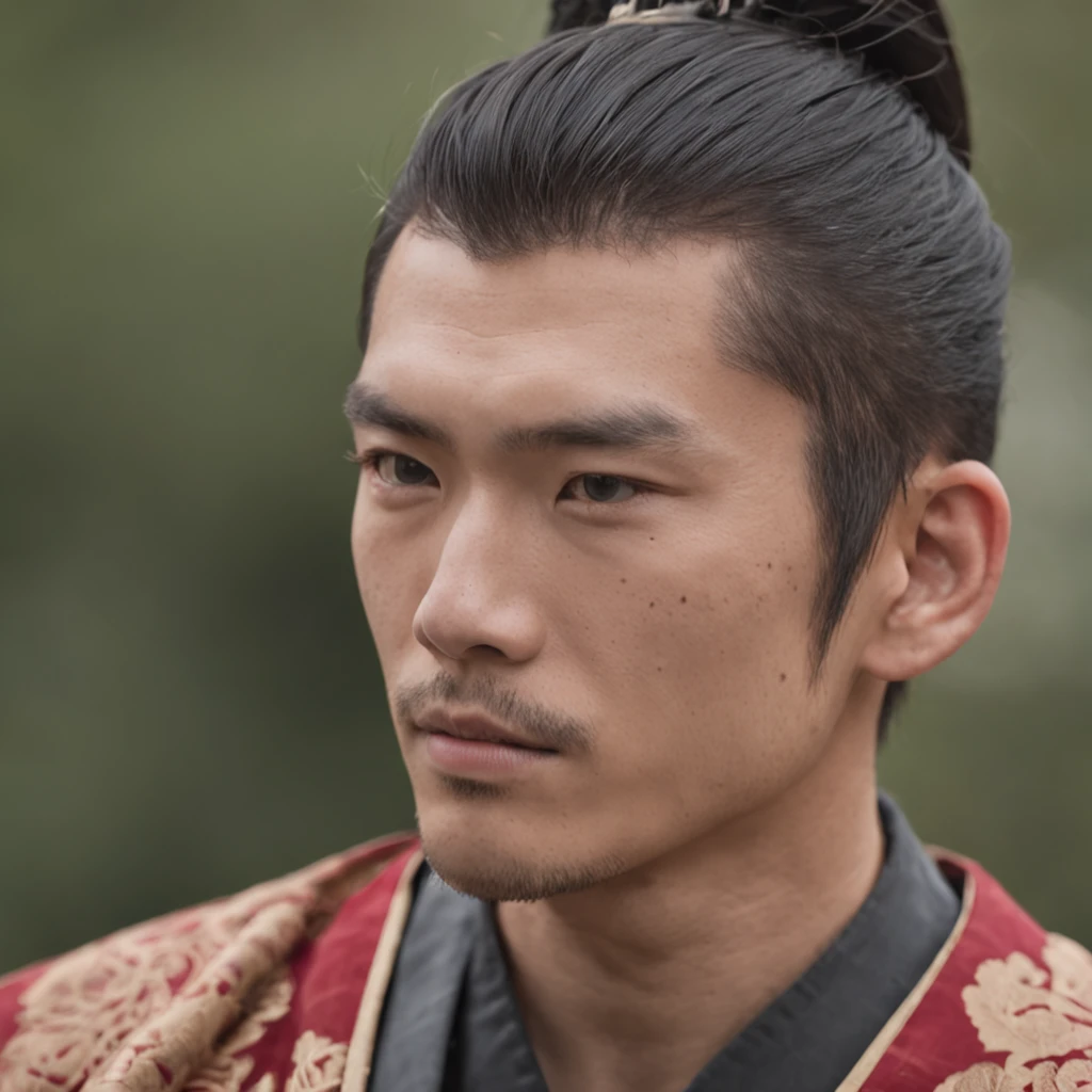 Profile of a 23-year-old Japanese man, Handsome, sexy, Feliz , samurai, penteado samurai --auto