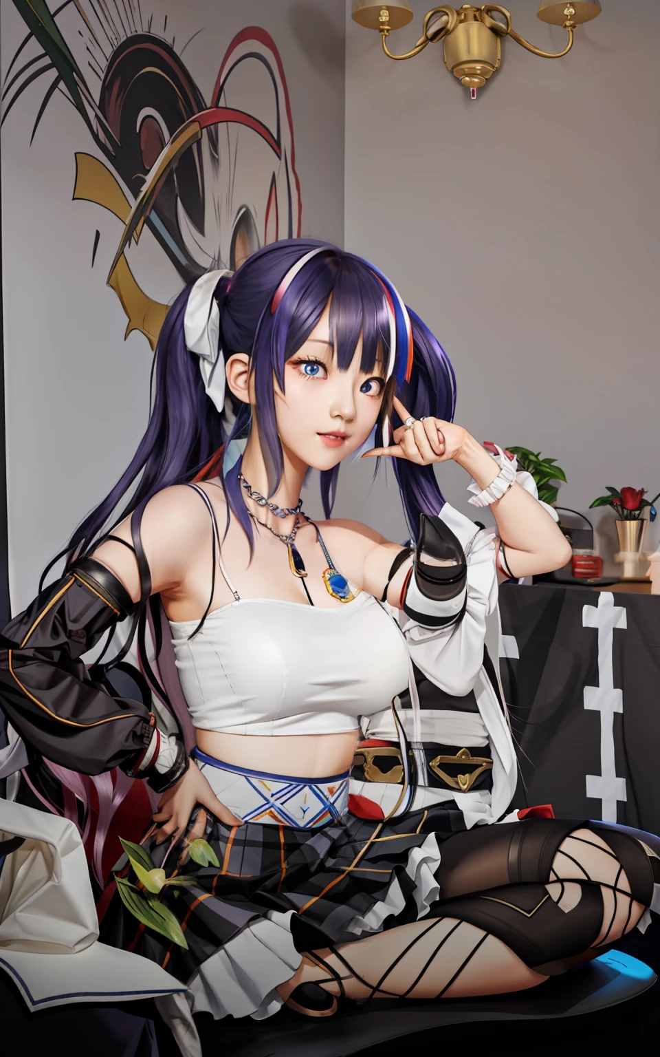 There was a girl in a white shirt and skirt, an anime drawing inspired by Ayami Kojima, trending on pixiv, tachisme, Realistic anime 3 D style, 3 d anime realistic, Anime waifu, Realistic anime, anime cgi style, vrchat, live2d virtual youtuber model, Anime girl in real life, 3d anime girl,super Big huge tits,facing to audience,exposed。