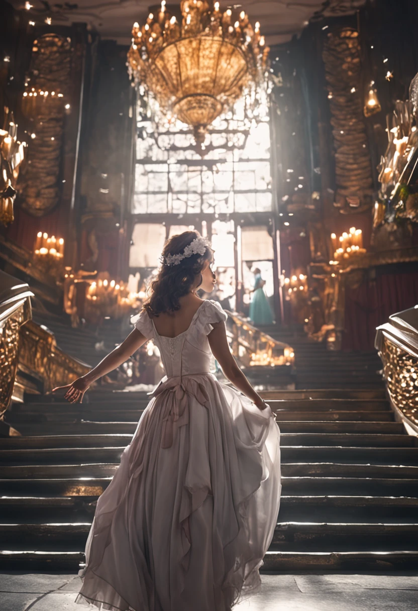 maid clothes、Inside the palace、Serving、Laughing、looking at the viewer,dramatic lighting