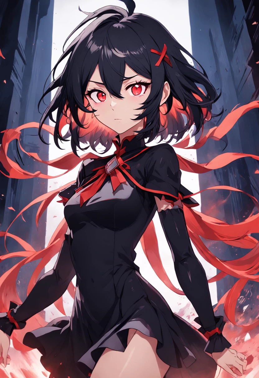 (Anime-Series)、(masterpiece:1.2),Vampir、bionde、red eye、Red and Black Contrast、Cool、black colored clothes、Light Production