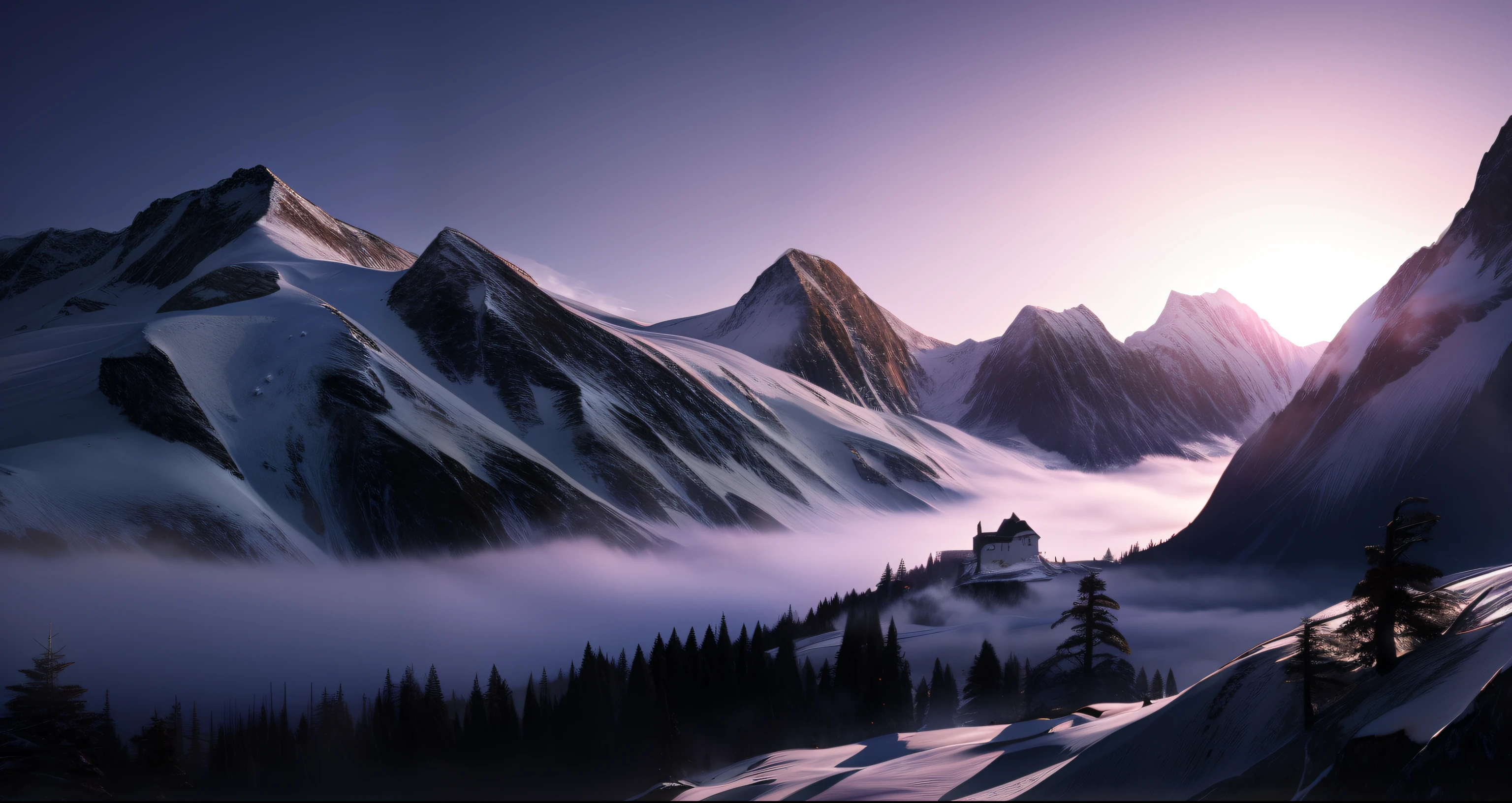 4k,8k,Best Quality,Realistic lighting,细致背景、Developing landscapes、mont、a moon、natta、