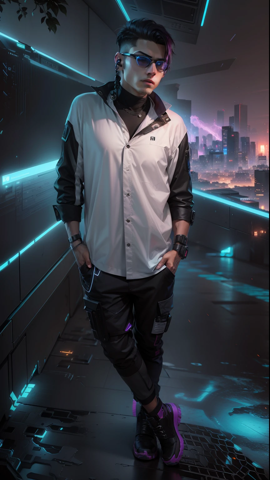 Change background cyberpunk handsome boy, realistic face, 8k, ultra realistic