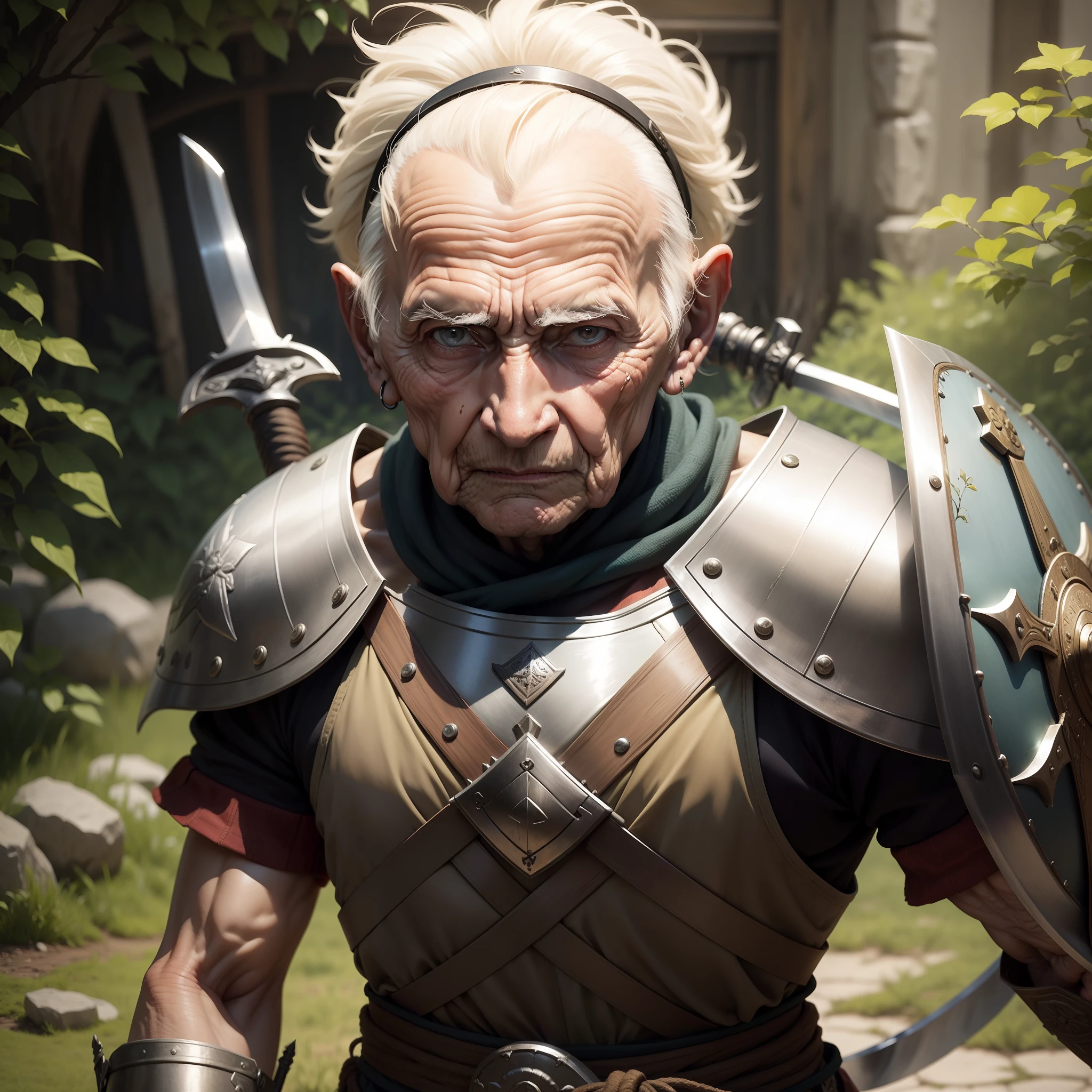 Old warrior,85 years old,granp, Granny,warrior,with sword and shield