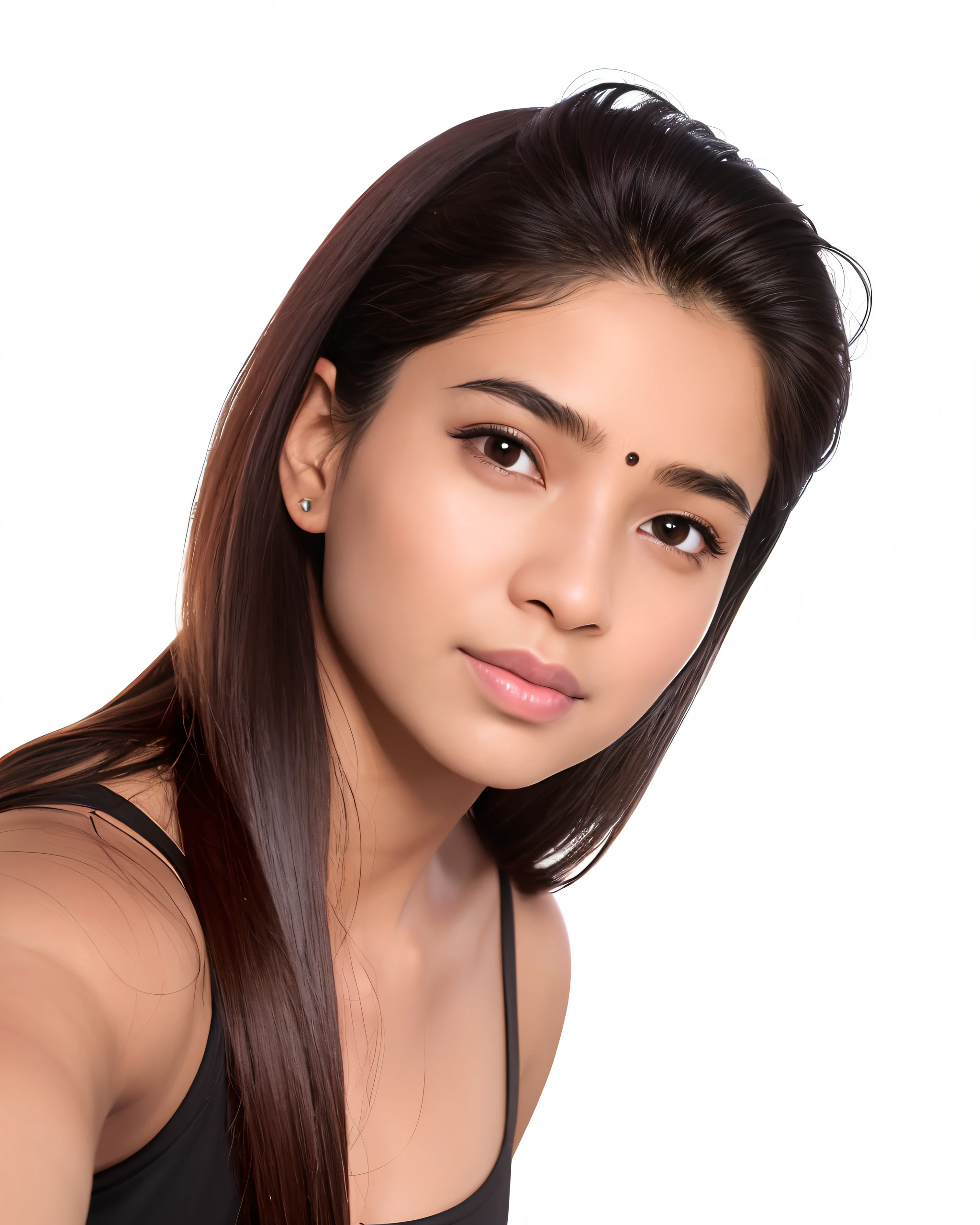 a close up of a woman with a black top and a cell phone, actress, headshot profile picture, indian girl with brown skin, at night time, very clear picture, headshot photo, with cute - fine - face, taken in the early 2020s, full round face, portait photo profile picture, nivanh chanthara, attractive girl