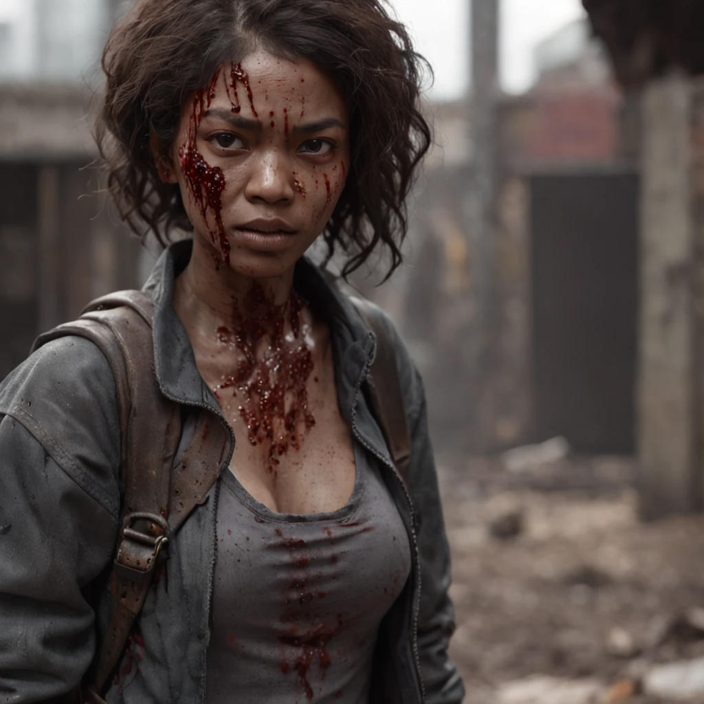 (professional 3d render:1.3) af (Realistic:1.3) most beautiful artwork photo in the world,Features soft and scared afro asian girl ((Epic zombie apocalypse survival bloody torn clothes, dirt on face, tired rough look, abandoned creepy train station location, full of zombies, the walking dead)), full body 8k unity render, action shot, skin pore, very dark lighting, heavyshading, Detailed, Detailed face, (vibrant, photograph realistic, Realistic, Dramatic, Dark, Sharp focus, 8K), (Old leather garments damaged by weathering:1.4), (((( with a samurai sword)))), (Intricate:1.4), decadent, (Highly detailed:1.4), Digital painting, rendering by octane, art stations, concept-art, smooth, Sharp focus, illustration, Art germ, (loish:0.23), wlop ilya kuvshinov, and greg rutkowski and alphonse mucha gracias, (Global illumination, Studio light, volumettic light), heavy rain, particles floating, lotr, fantasy, elf, full bodyesbian, ((Dark and ancient city background:1.3)),CGSesociety,art stations