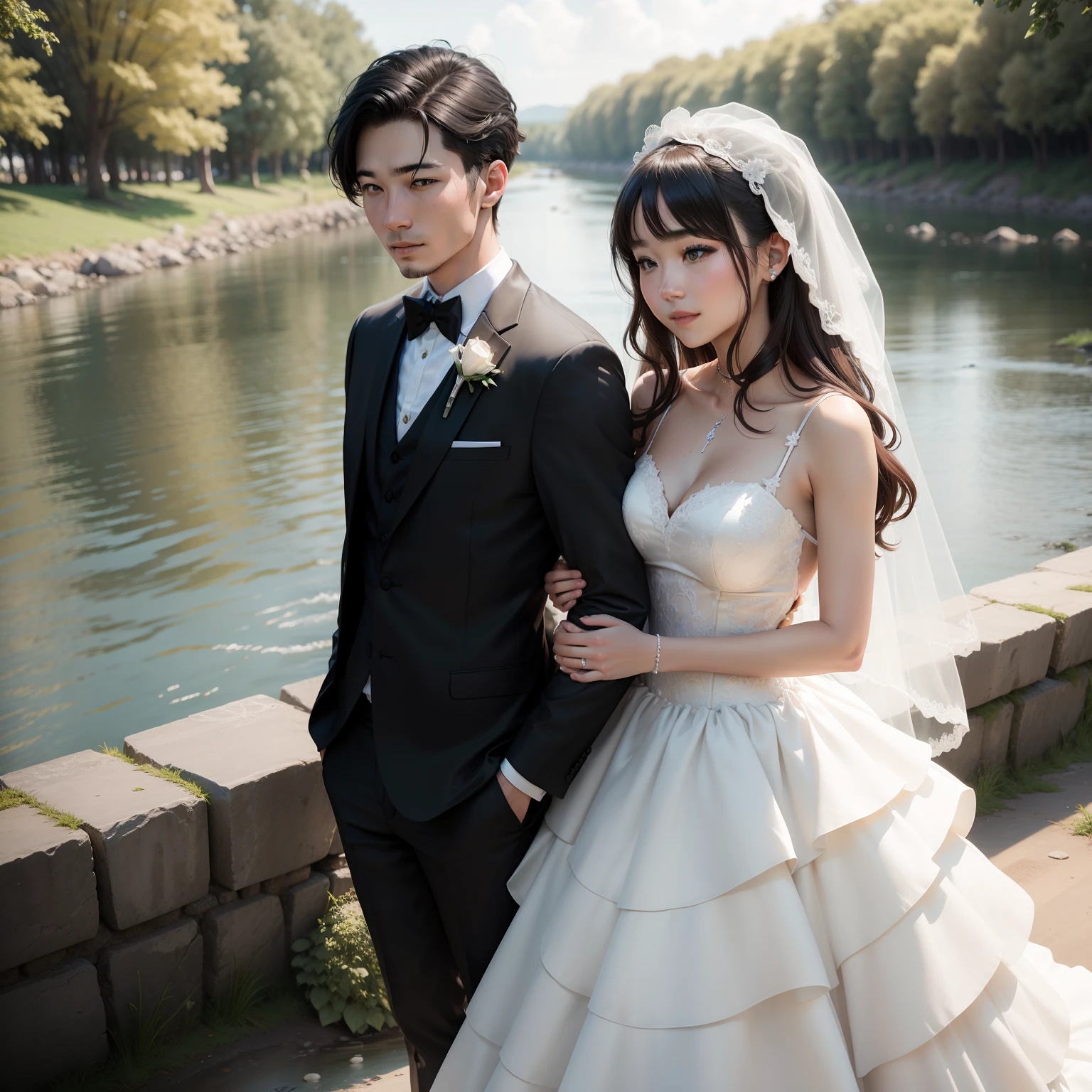 I picture of me and my girlfriend wedding near to the river