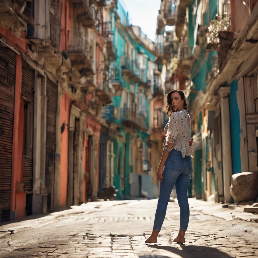 chica ruba caminando , jeans azul y blusa blanca, grande, habitacion hospital. caminando perfil