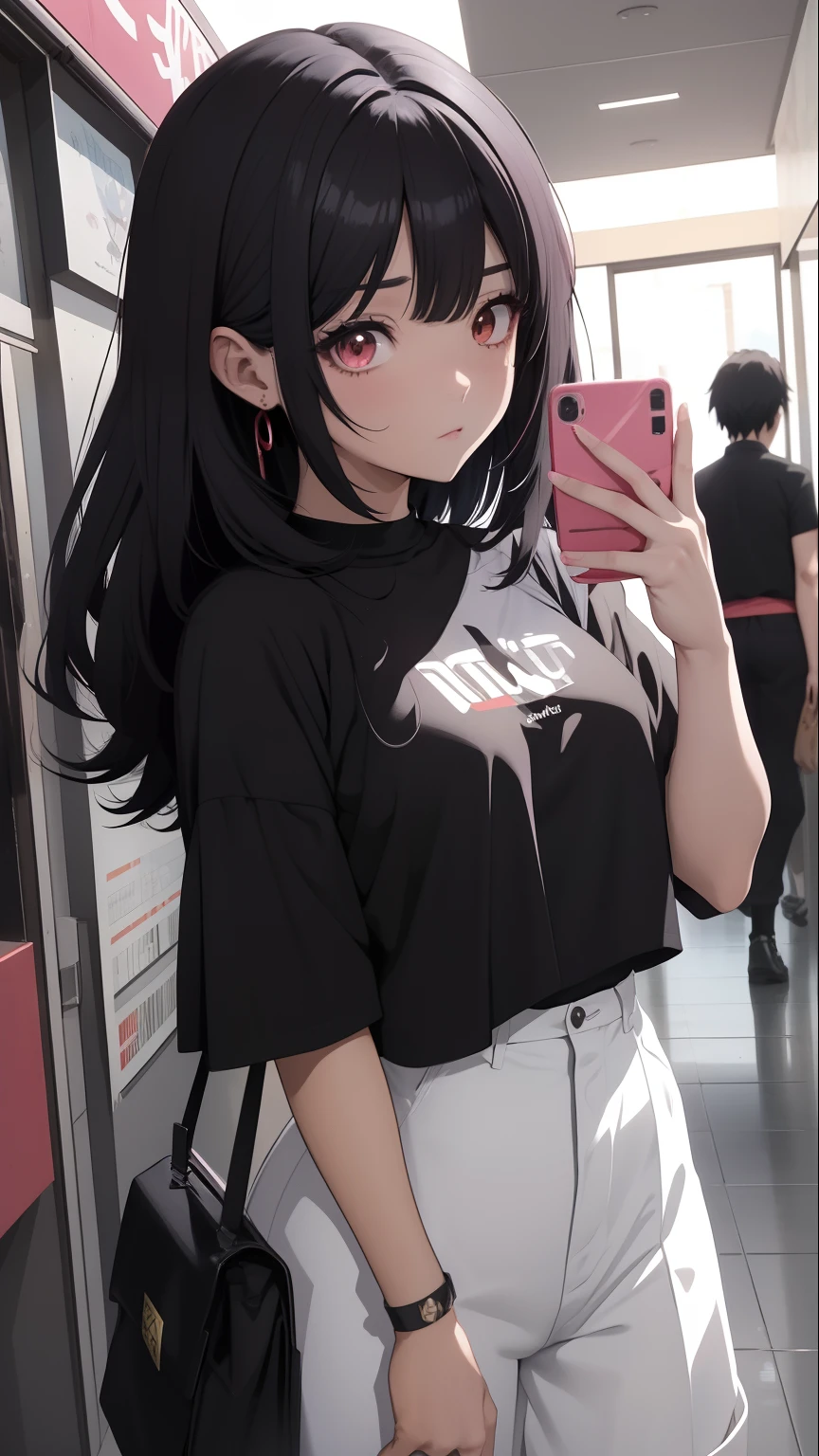 Menina anime com cabelo rosa e top preto tirando uma selfie, anime vibes, em estilo anime, em estilo anime, Anime Waifu, estilo anime. 8k, estilo de arte de anime, estilo anime 4K, Anime Wallaper, estilo de arte anime, estilo anime, uma garota de anime, Estilo anime misturado com Fujifilm, menina anime, arte anime de alta qualidade, estilo anime