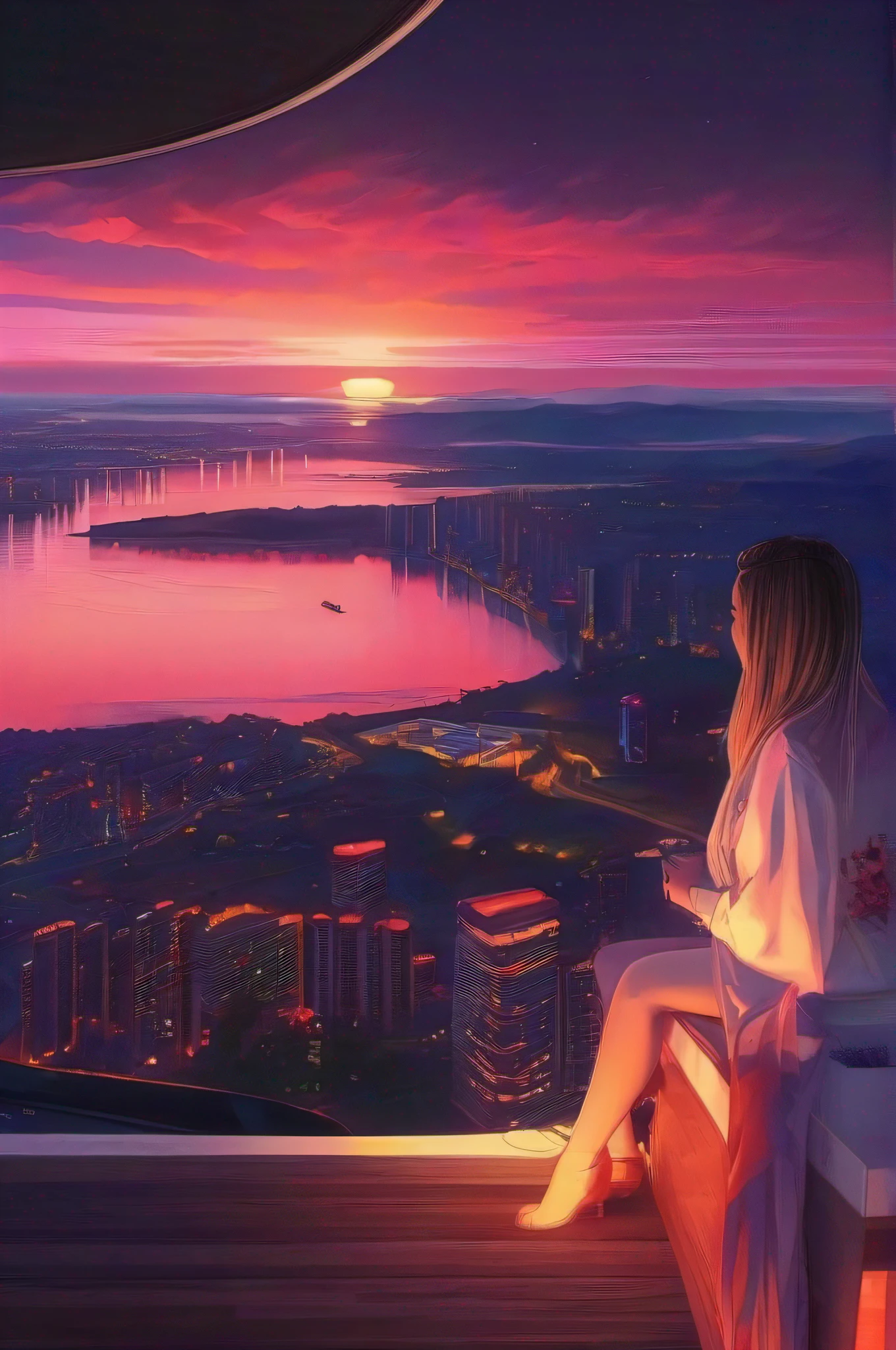 ((beste-Qualit)), ((tmasterpiece)), ((Realistic)), Neon sunset, A  girl, Extremely detailed, Illustration by Alena_Aenami, —AR 2:3 —q 4 —s 750
