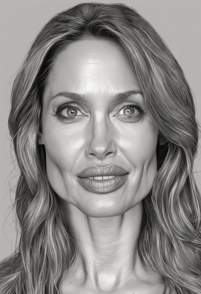 uma foto de frente de angelina jolie focada no rosto, imagem real a cores, ultra realista, 8k, mega realista, fundo preto, happy expression, , ultra real, qualidade de cinema, realidade humana
