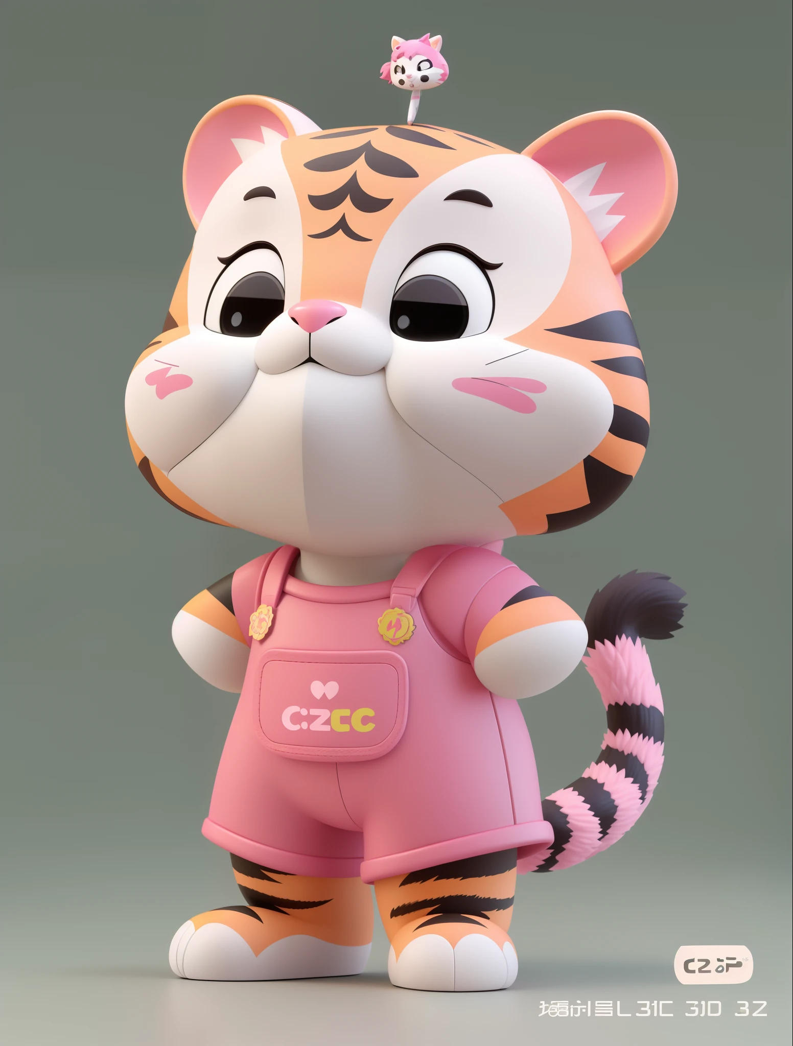 There is a cute tiger dressed in pink, Cute cartoon character, cute 3 d render, 3 d desenho animado, an animated character, cartoon character, lovely digital painting, high detailed cartoon, 3D model of a Japanese mascot, vinyl toy figurine, toon render keyshot, 3d character, 3 d character, Cute cartoon, Cute! C4D