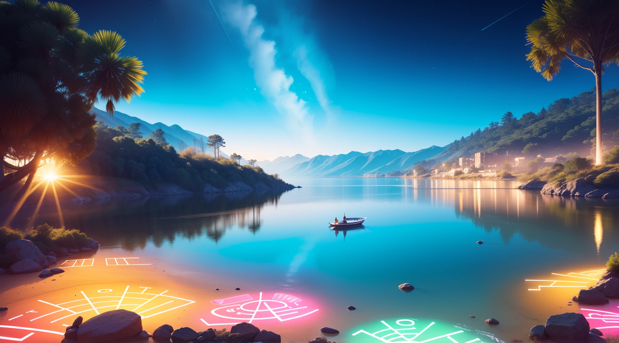 A person sleeping, in a beautiful spectacular amazing place, musical notes C, D, E, F, G, A, B floating, personalized musical notes.