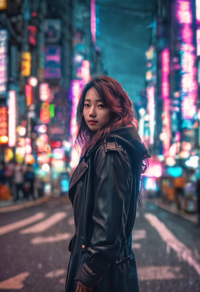 1girl, Tokyo street,night, cityscape,city lights, upper body,close-up, 8k, RAW photo, best quality, masterpiece,realistic, photo-realistic,