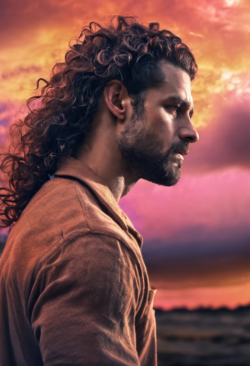 male with long curly hair