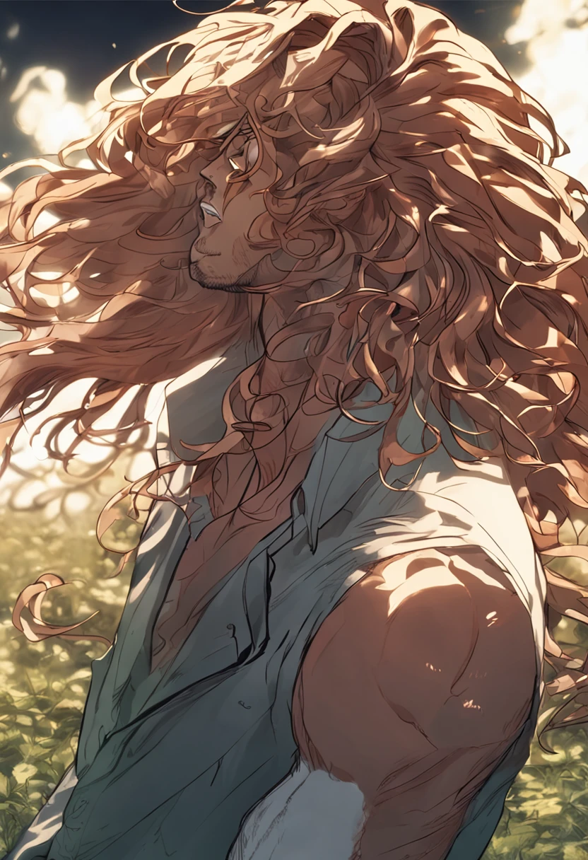 male with long curly hair