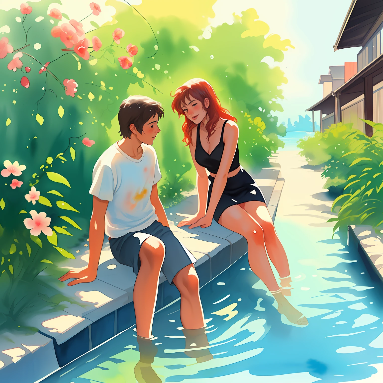 The Boy and The Girl, Summer of '69, water colour painting