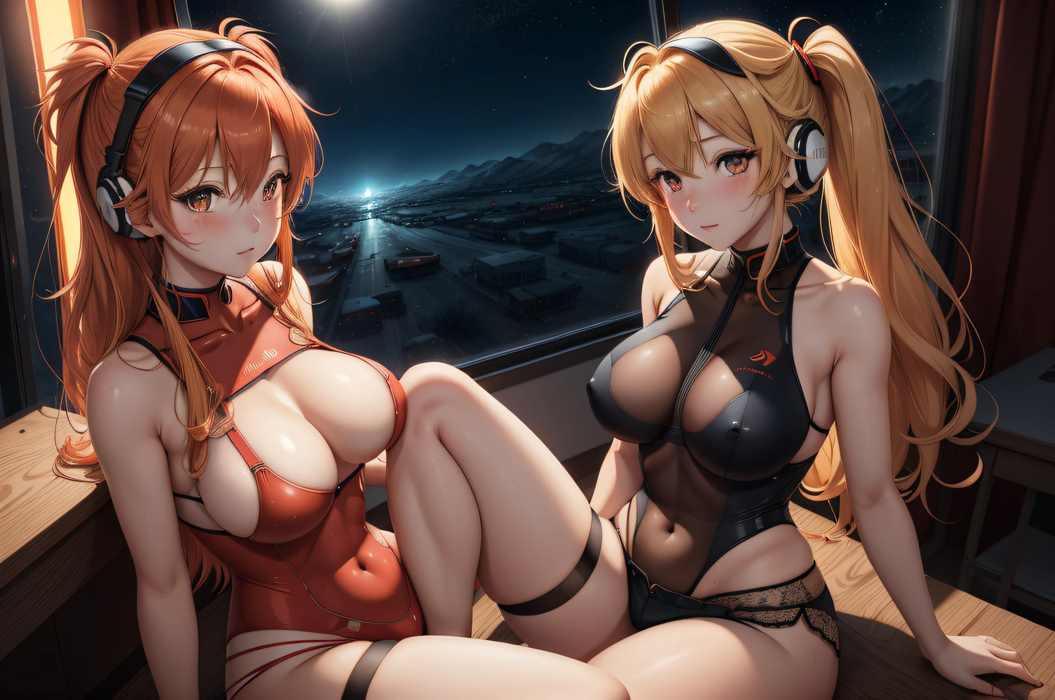 Animated image of two women in classroom holding mirror, anime moe art style, oppai, Fubuki, highly_Detailed!!, small curvy , two beautiful anime girls, ((medium breasts)), Sunlight, (Perfect body : 1.1), wearing black tanktop, ((Shorts)), (masutepiece), (超A high resolution:1.0), Perfect Lightning, Ultra-detailed, Sit at the table with your legs open, The fingers of his right hand are stroking his panties, Papillary process, Girls' Secondary School Teacher, Translucent black lace bra, Translucent black lace stockings, Slightly fatty, Chinese, Win, Raised sexy, Mature charm, translucent clothes, (Overhead view), illustration, close-up, straight on, 1girl, ((souryuu asuka langley, interface headset, red bodysuit:1.4, blonde)), Her eyes shone like dreamy stars, (beautiful and detailed eyes:1.1), (expressionless, closed mouth), (mechanic room with toolsand spaceship windowin a white SPACESHIP), (night:1.2), dreamy, (detail fingers), cashier, cute Mongolian girl, dazzling Auburn eyes, unaligned breasts, Khaki two side up hair, A deserted highway with abandoned vehicles and no signs of life., thick lines, anime style, wushen\(full)\ Christmas lights, Maidcore, Cultcore, airbrush