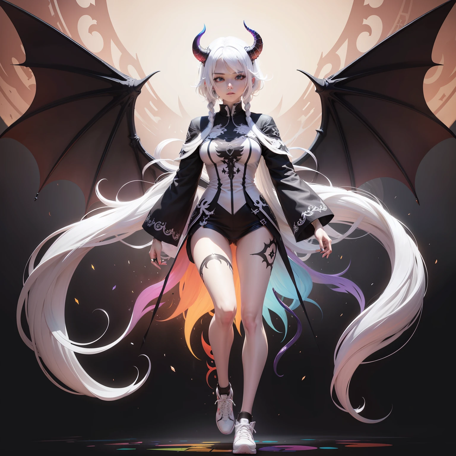 Logos, Demons, colorful, white hair, full body