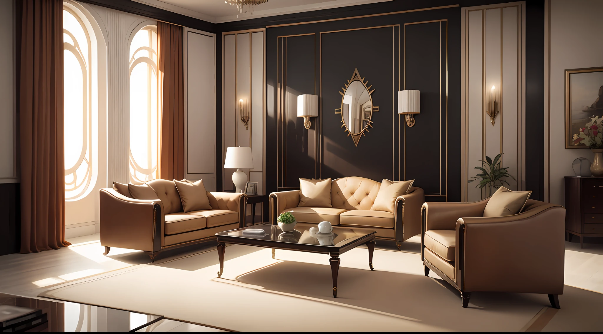 Interior design of a living room, art deco style