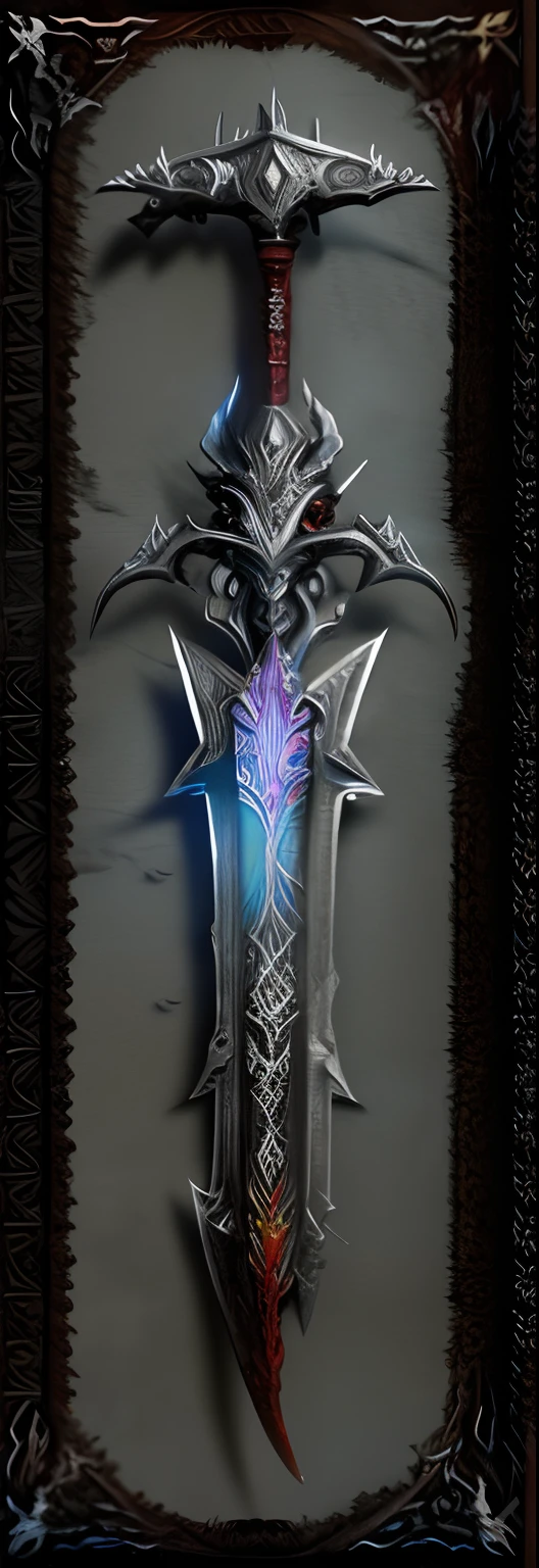 um punhal escuro com chamas vermelhas e um fundo preto, arte de armas de warcraft blizzard, design de espada, epic fantasy weapon art, espada de fantasia preta e vermelha, arma de fantasia, arte conceitual diablo, arte conceitual digital diablo, war blade weapon, high detail and very sharp, Blade design, uma espada maligna, espada de fantasia, Estilo de arte do mundo de Warcraft, arte conceitual de world of warcraft