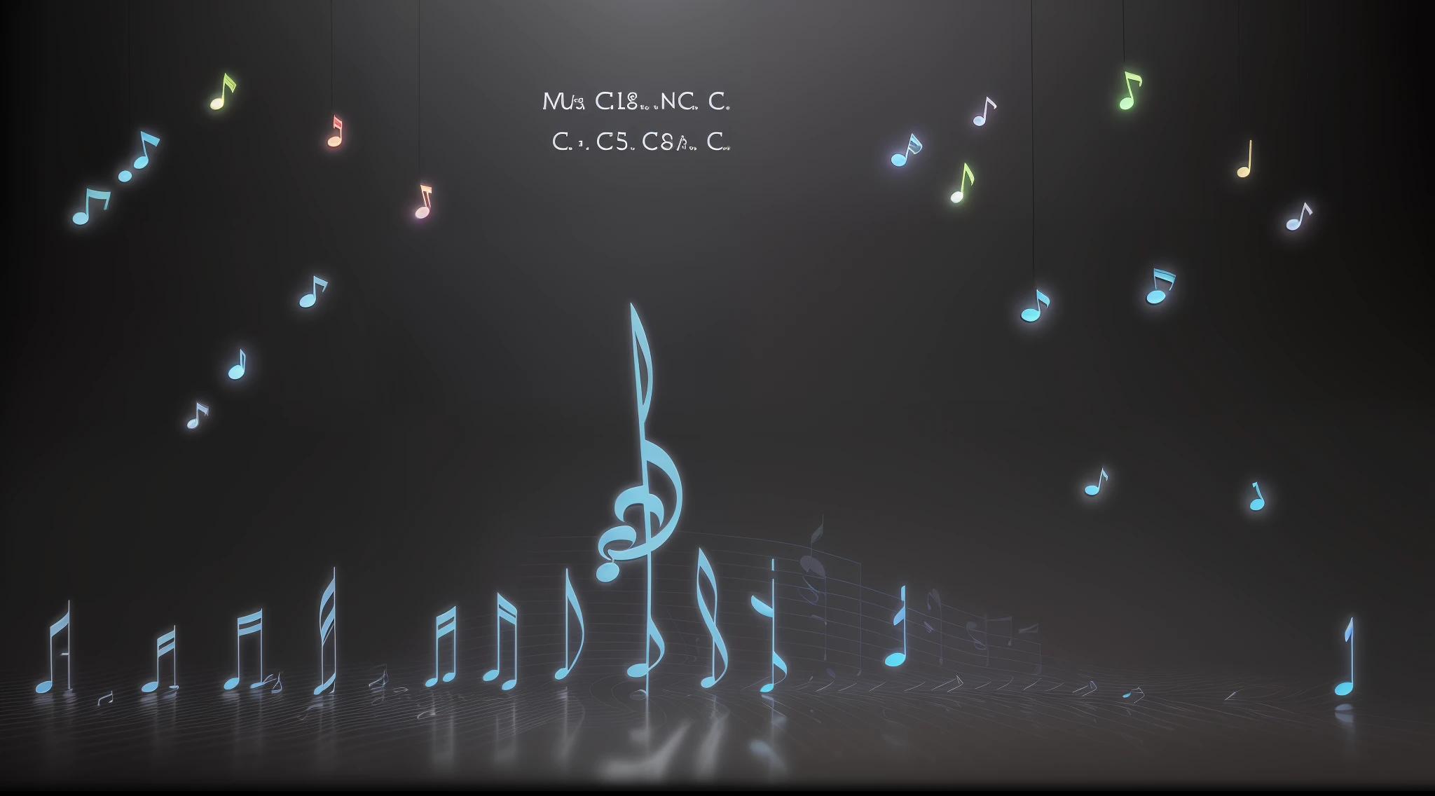 In a beautiful, spectacular and surprising place, musical notes C, D, E, F, G, A, B floating, personalized musical notes.
Black screen, a black screen.