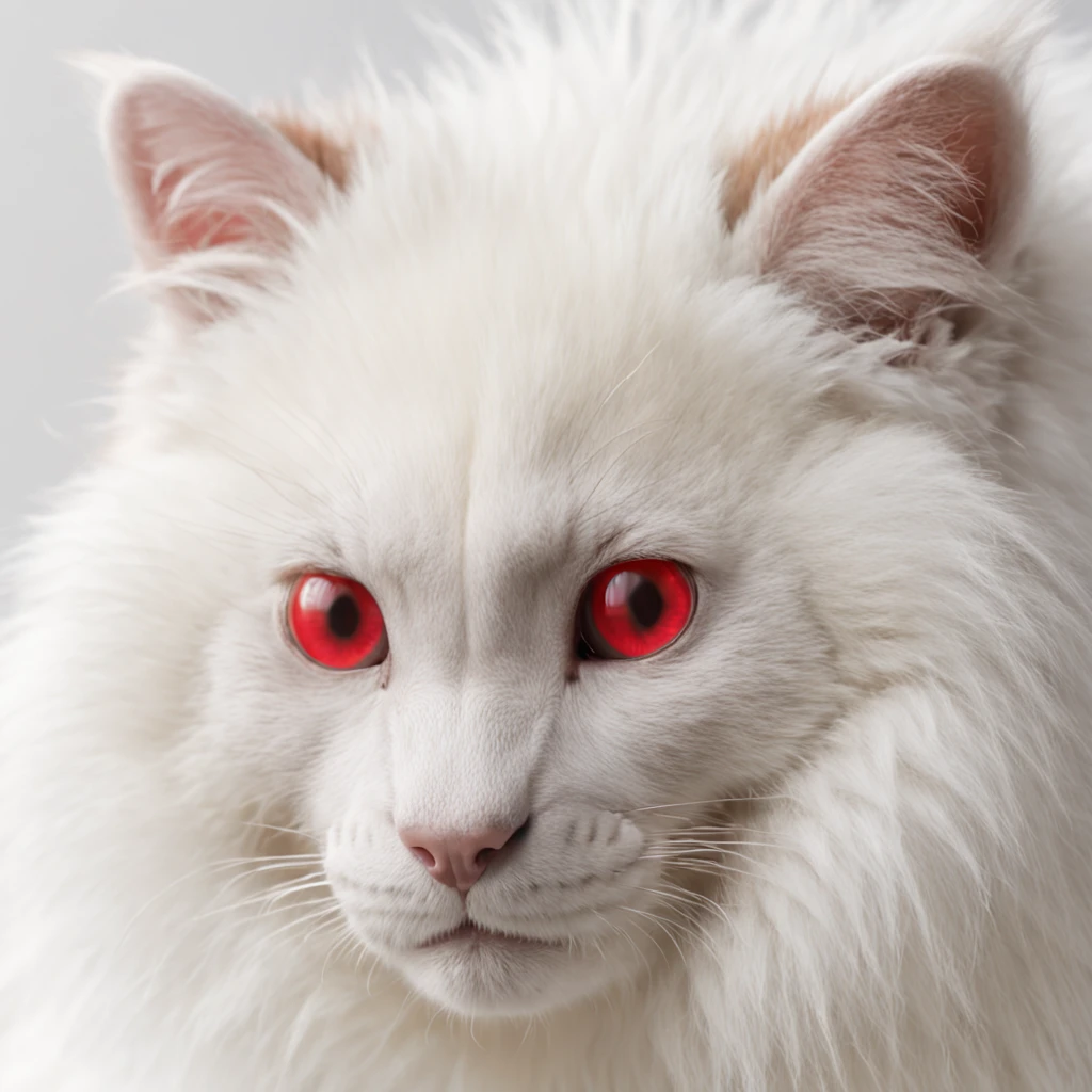 furry, white fur, ultra cute face, red elements on fur, glowing t-shrt, beautiful lights and shadows, ambient light, ultra detailed fur, volumetric light