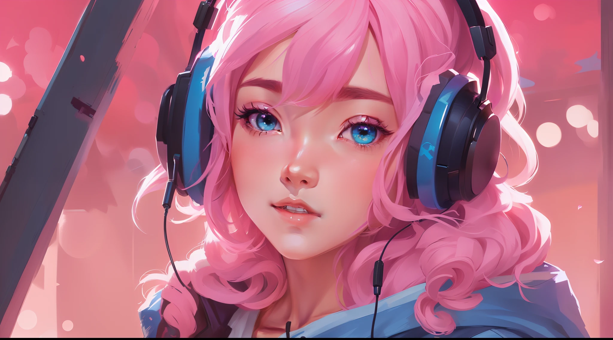 anime girl with pink hair wearing headphones and a blue jacket, anime style 4 k, extremely detailed artgerm, anime art wallpaper 4 k, anime art wallpaper 4k, artwork in the style of guweiz, artgerm on artstation pixiv, artgerm. high detail, anime art wallpaper 8 k, digital anime illustration, artgerm detailed