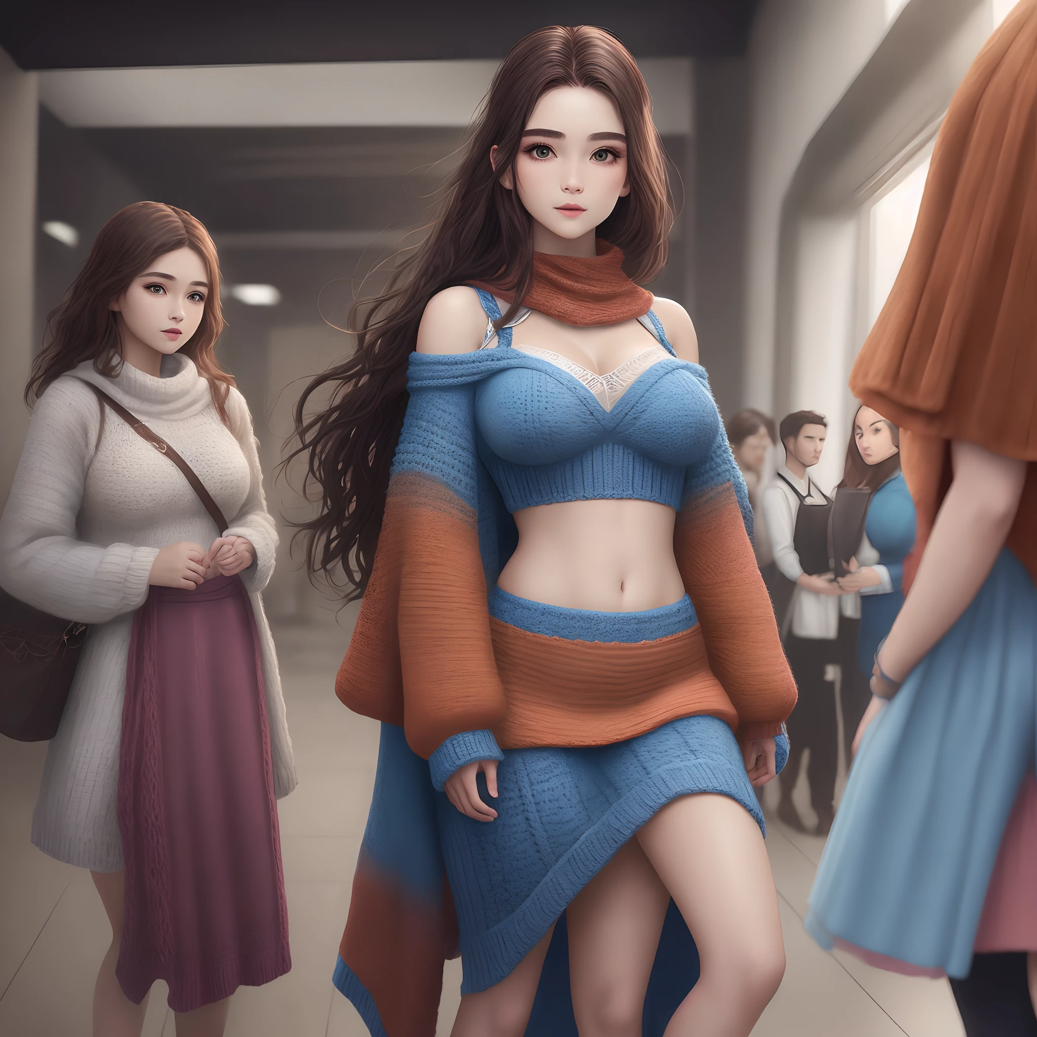Uma qualidade de imagem ultra-alta、8k、Females、saia pelo、Knitted or crocheted outer garments、Tampos、Seios colossais