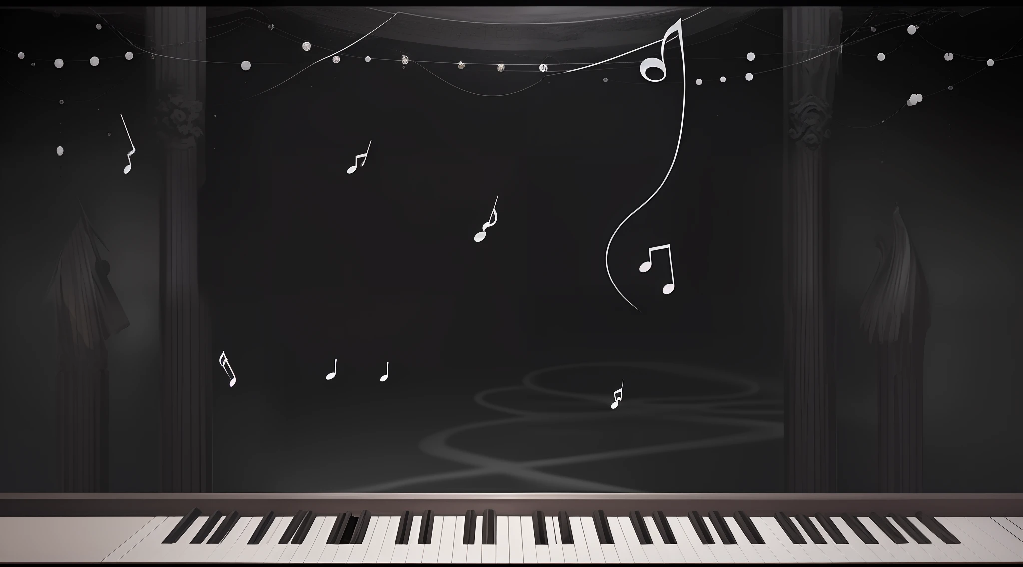 In a beautiful, spectacular and surprising place, musical notes C, D, E, F, G, A, B floating, personalized musical notes.
Black screen, a black screen.