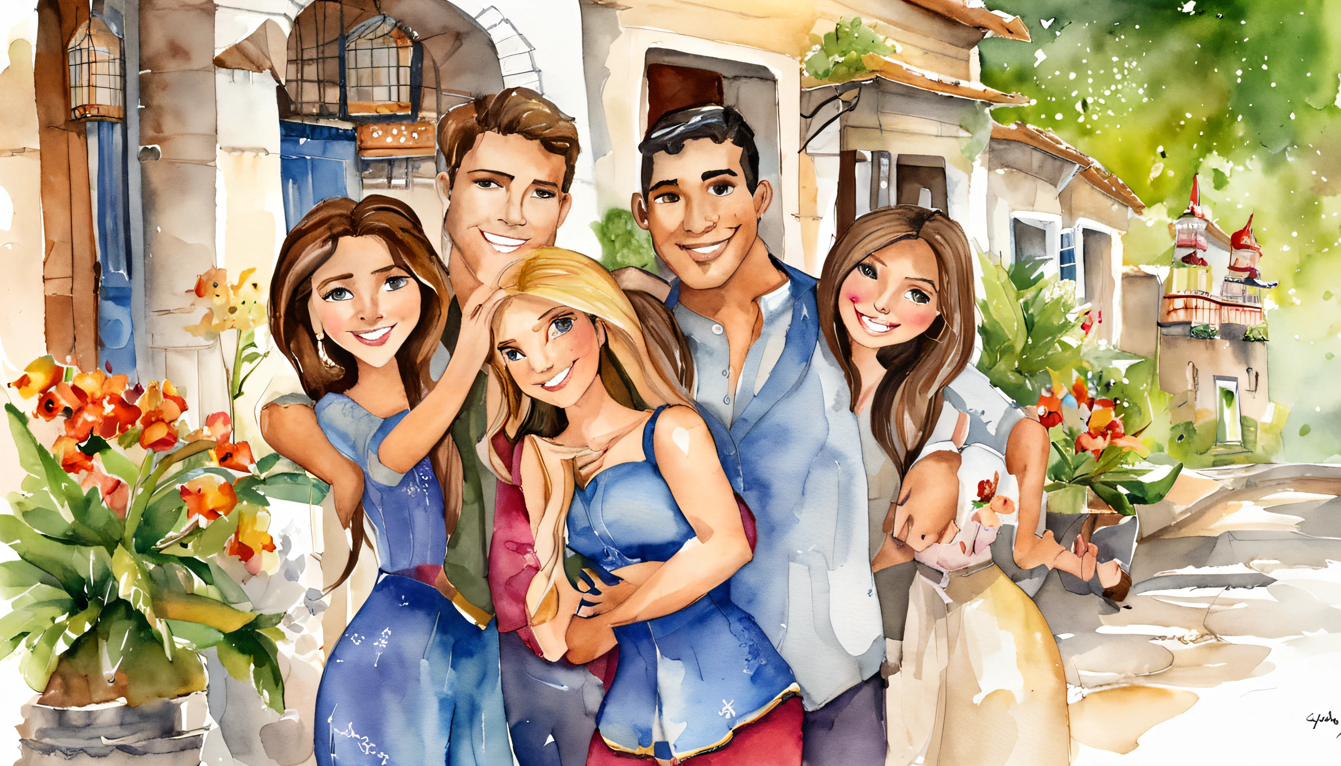 Cinco amigos (2 mulheres e 3 homens) -Emily, Alex, Sarah, Davi e Marcos