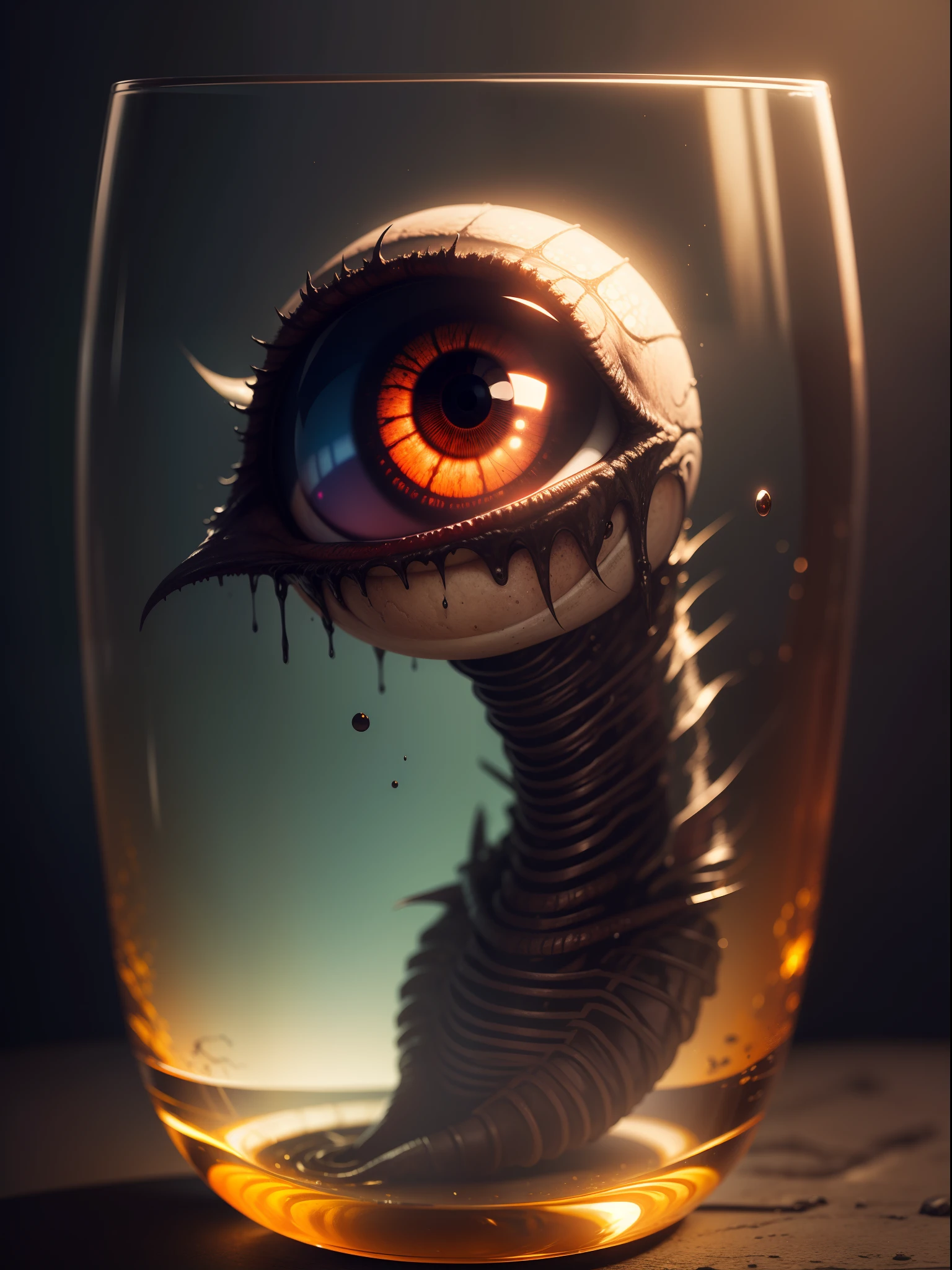 1 eye from alien  in a glass: 1.3 with a surreal background: 1.2 Mythpunk, Dreamcore, Weirdcore, Magicpunk, 16k