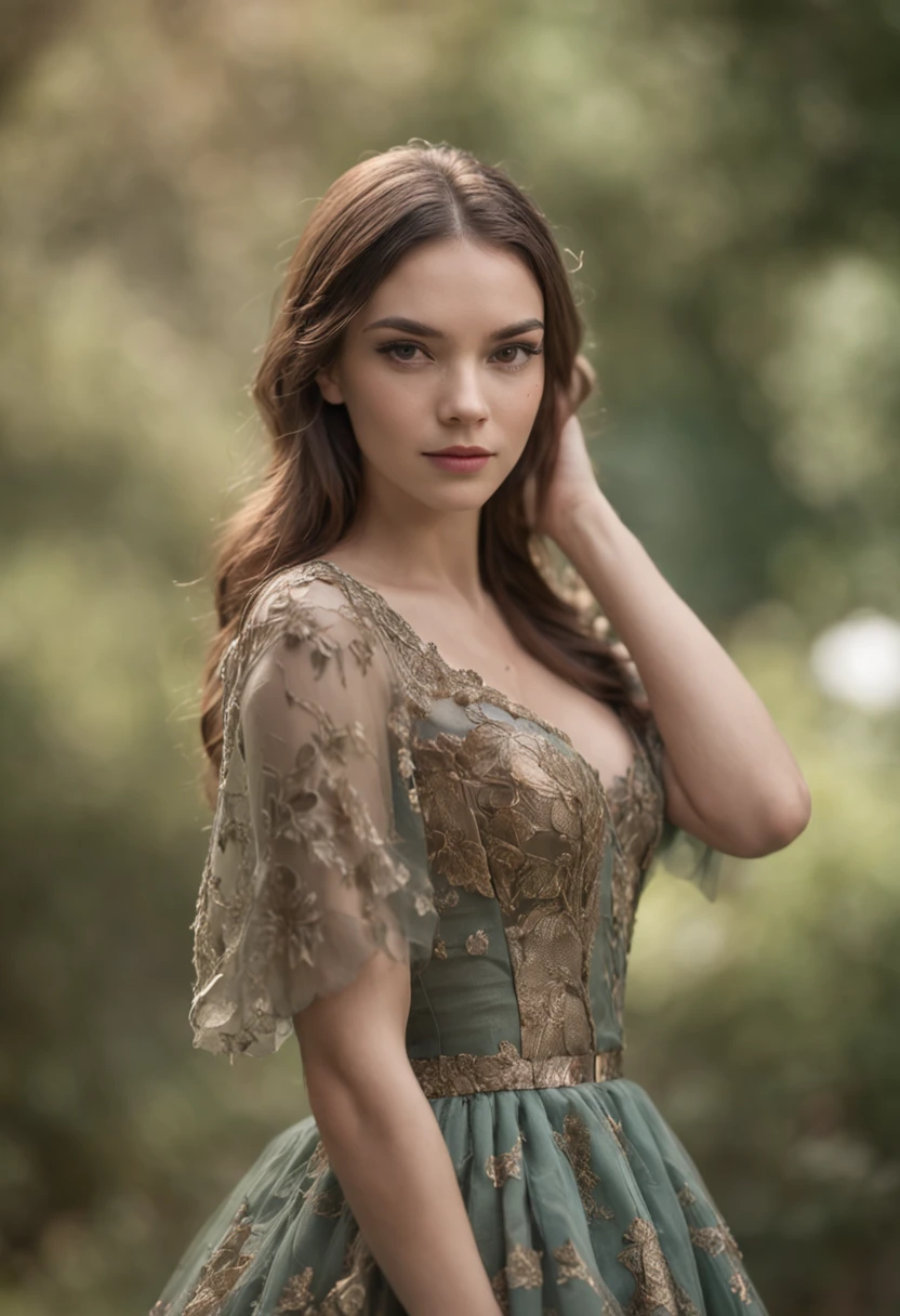 (retrato de uma mulher de costas olhando seu reflexo no espelho, vestido longo estilo fantasia rpg)