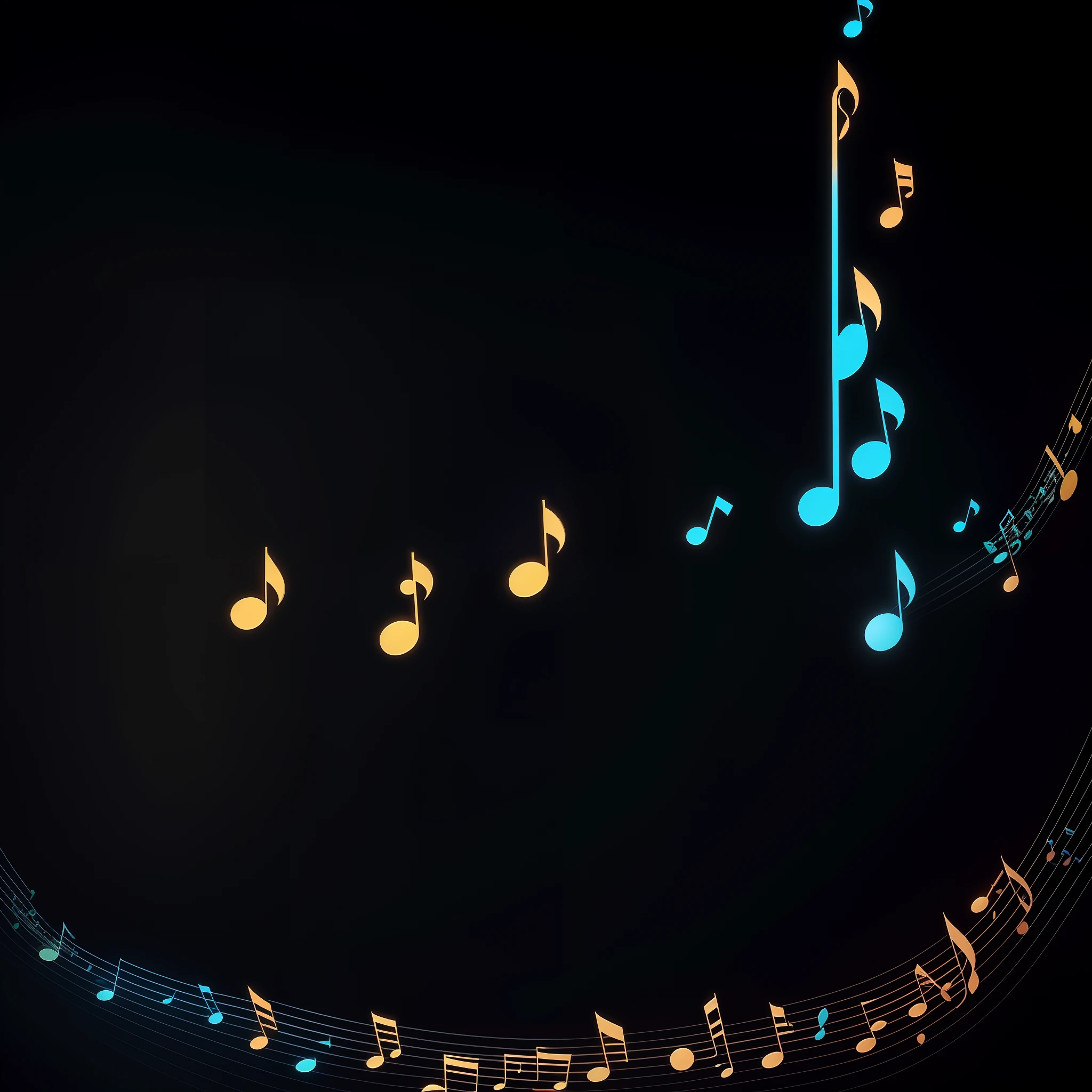 In a beautiful, spectacular and surprising place, musical notes C, D, E, F, G, A, B floating, personalized musical notes.
Black screen, a black screen.