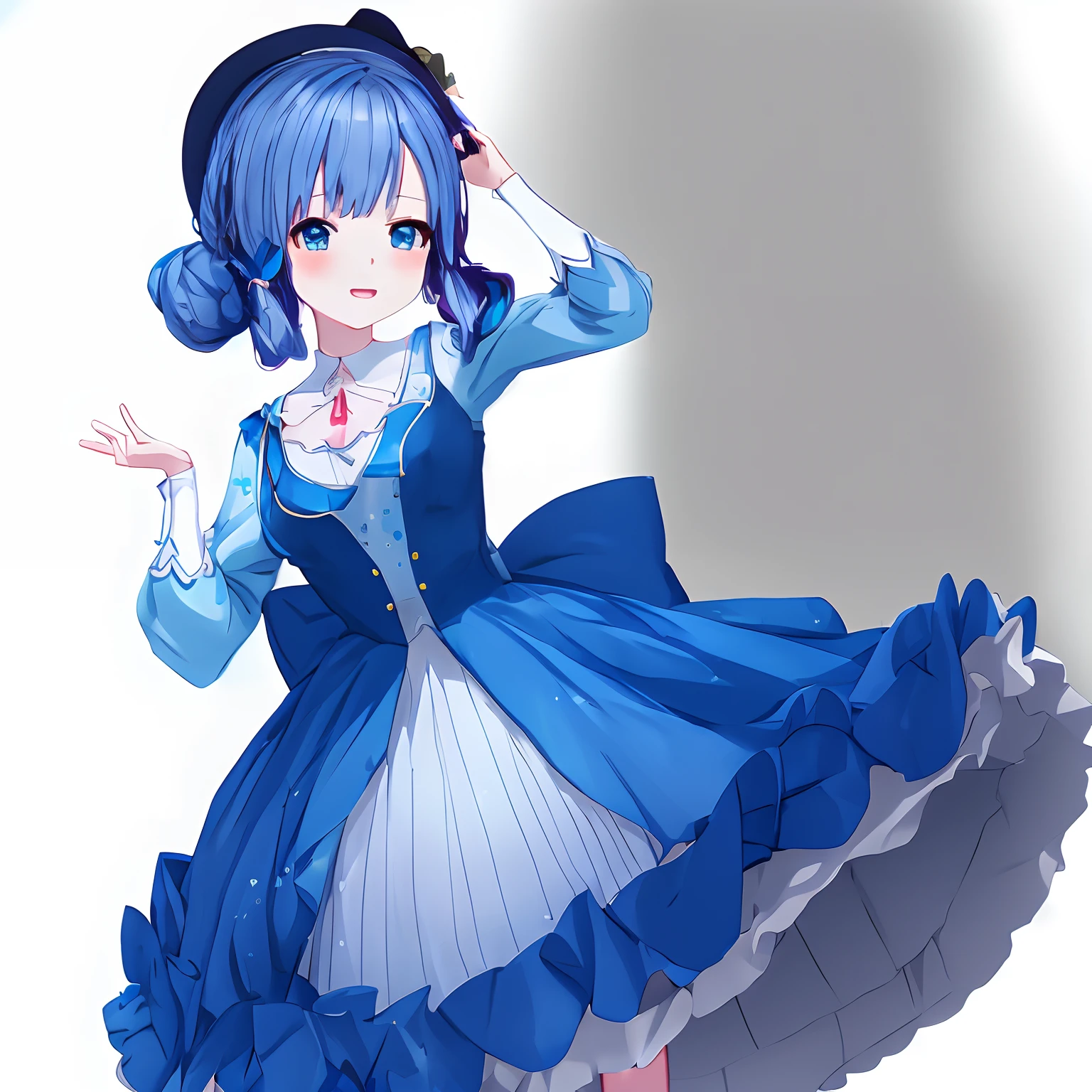 anime girl in a blue dress with a bow and a blue hat, **** in dress, live2d virtual youtuber model, anime styled 3d, anime moe artstyle, anime style. 8k, cute anime waifu in a nice dress, render of a cute 3d anime girl, stylized anime, anime vtuber full body model, style of magical girl