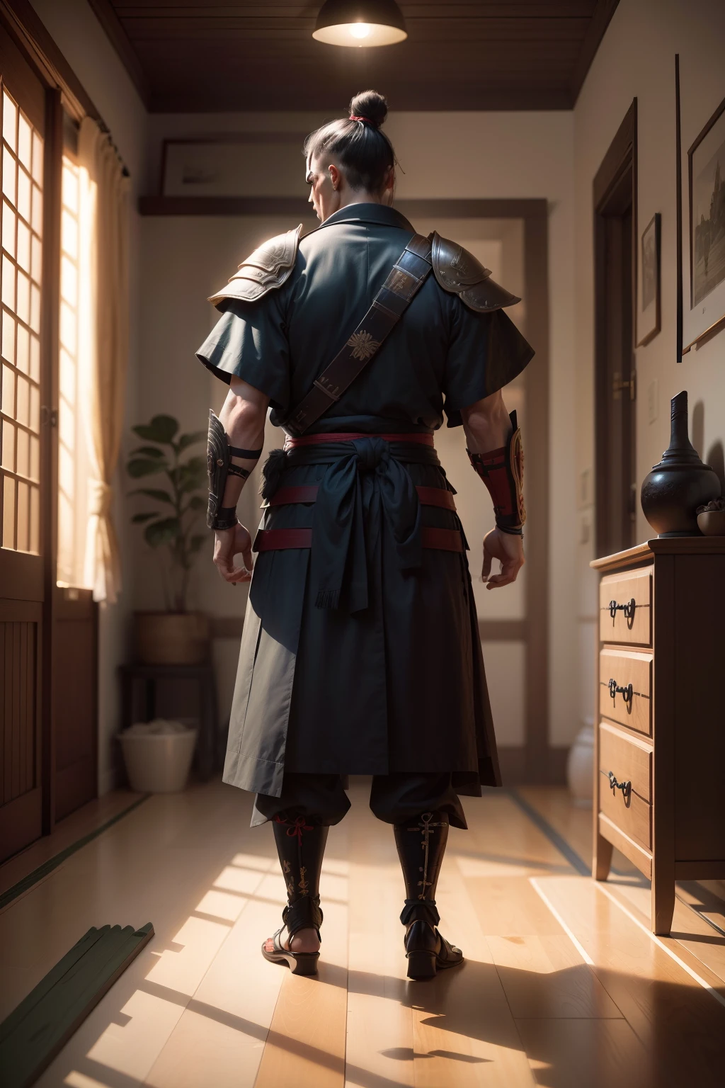 Samurai homem, Front view, olhar focado refletindo tudo, (obra-prima) (8k high resolution) (melhor qualidade) (Ultra Definition) (Ultra realista)(Foto RAW) (Foto realista) (bright illumination)