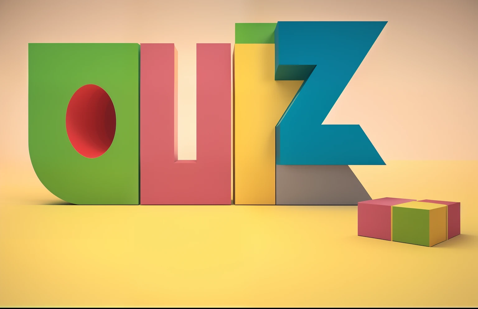 parede com a palavra "quiz", logo grande, palavra "quiz" em destaque, Piece of colored paper with the word quiz, colorful vivid octane render, colorful octane render, Canva, garra, rolands zilvinskis 3d render art, cinema 4d render colorido, inspirado, estilo clean