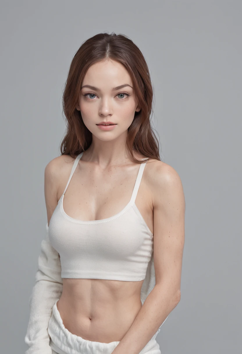 young Olivia Wilde, ((full body shot from head to toes)), solo, ((perfect hands, perfect feet, small ass, medium breasts, small head)), long hair, looking at viewer, blue eyes, ((masterpiece)), ((white tight yoga pants:1.5),, ((cameltoe:1.5)), in gym, standing, blush, sexy pose, big wide chin, small forehead, natural skin, dramatic lightning, intricate details, Highres, unity 8k wallpaper, ultra detailed, aesthetic, masterpiece, best quality, photorealistic, 85mm, f1.8, portrait, hyperrealistic, super detailed, sunset lighting, high dynamic range, Detailed background, Complex and detailed face, Long eyelashes, Detailed eyes, black eyeliner, (Solo: 1.3),