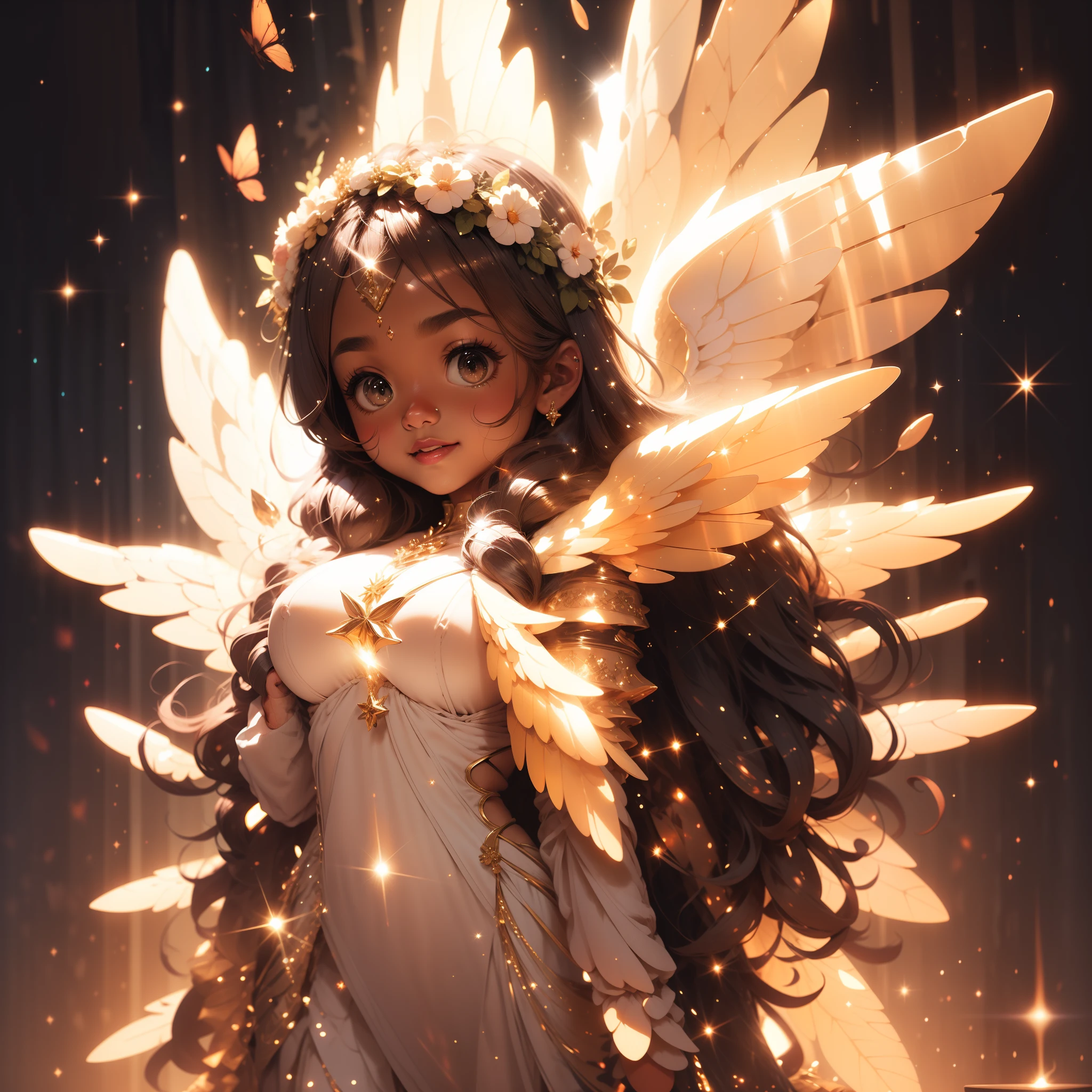 A brown skin angel 😇, with her halo, 😇, sparkling pictures, high quality pictures