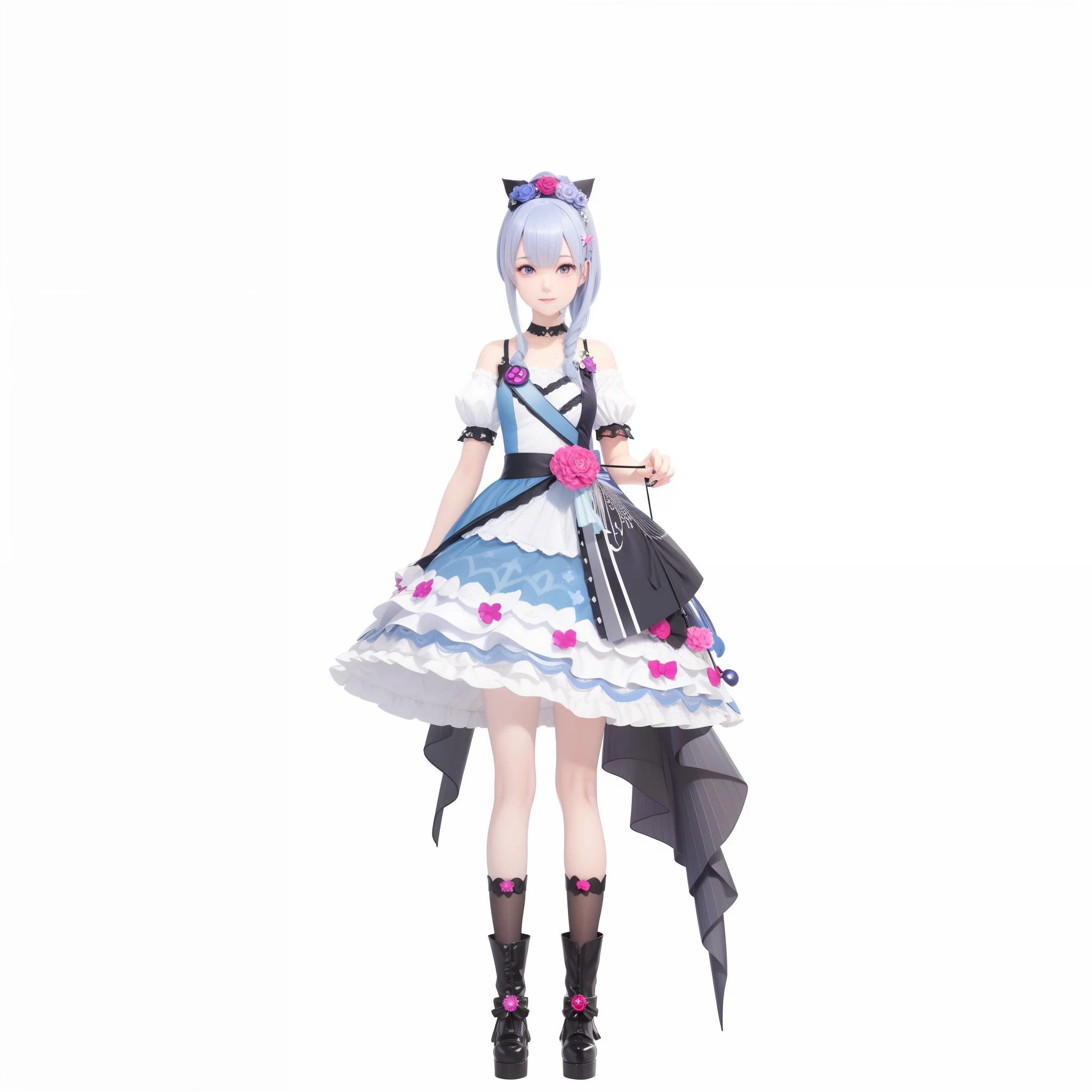 anime girl in a blue dress with a black umbrella, live2d virtual youtuber model, render of a cute 3d anime girl, render of april, lunar themed attire, anime vtuber full body model, style of magical girl, rem rezero, render of mirabel madrigal, loli in dress, from the azur lane videogame