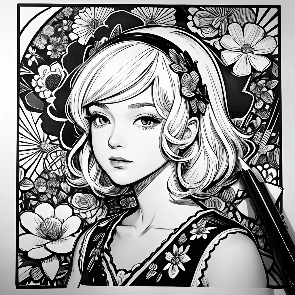 (hight definition, 8k, Highly detailed) Coloring book style, black and white, an ultra hot gorgeous European blonde woman, she’s a playmate, men magazine model, flirts with camera. Wearing a micro bikini In a snowy forest, winter scene (monochrome:1.2) (coloring book:1.1)