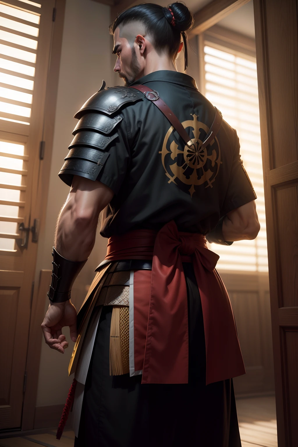 Samurai homem, Front view, olhar focado refletindo tudo, (obra-prima) (8k high resolution) (melhor qualidade) (Ultra Definition) (Ultra realista)(Foto RAW) (Foto realista) (bright illumination)
