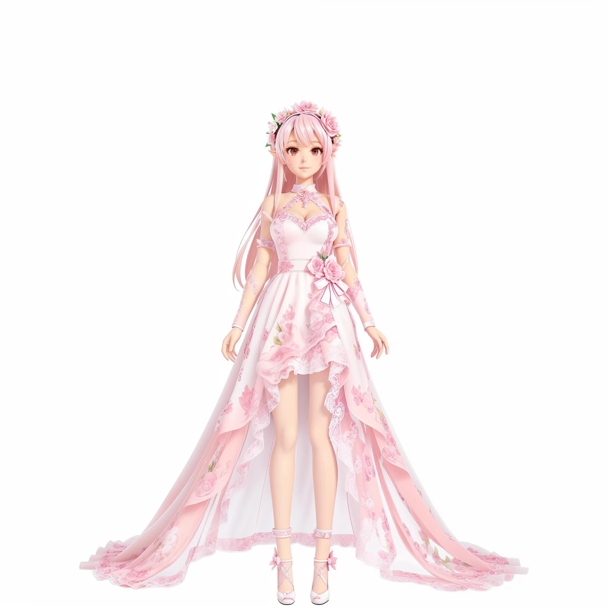 a close up of a cartoon girl in a pink dress, cute anime waifu in a nice dress, elf girl wearing an flower suit, !!full body portrait!!, highly detailed full body, render of april, full body adoptable, anime barbie in white, detailed full body, highly detailed character, anime vtuber full body model, loli in dress