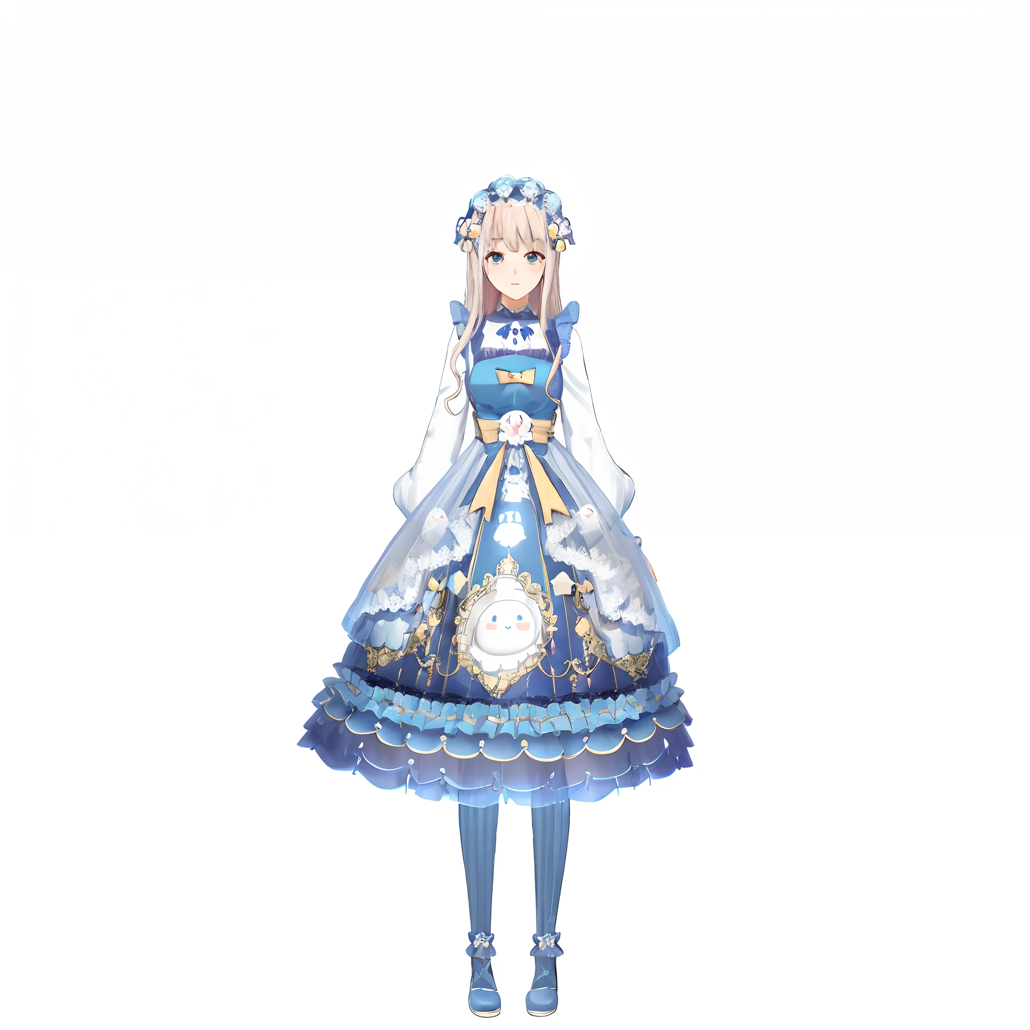 anime girl in a blue dress with a white rabbit on her chest, lunar themed attire, render of april, render of a cute 3d anime girl, loli in dress, highly detailed character, cute anime waifu in a nice dress, small curvy loli, astral witch clothes, live2d virtual youtuber model, loli, jellyfish shrine maiden 8k, maid outfit