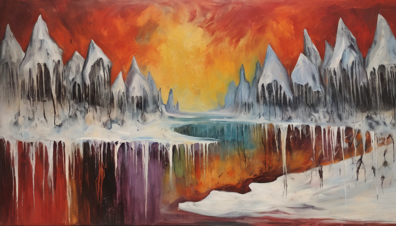 painting of an icy hell, with souls suffering in a cold desolation, dante's inferno style art